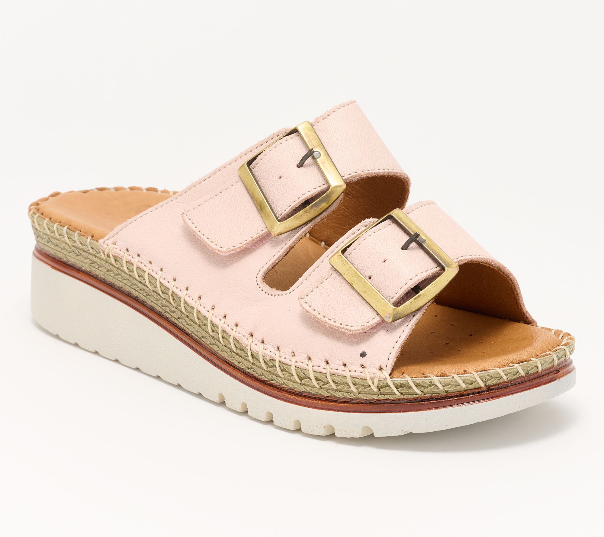 Spring Step Leather Two-Strap Slide Sandals - Minisia
