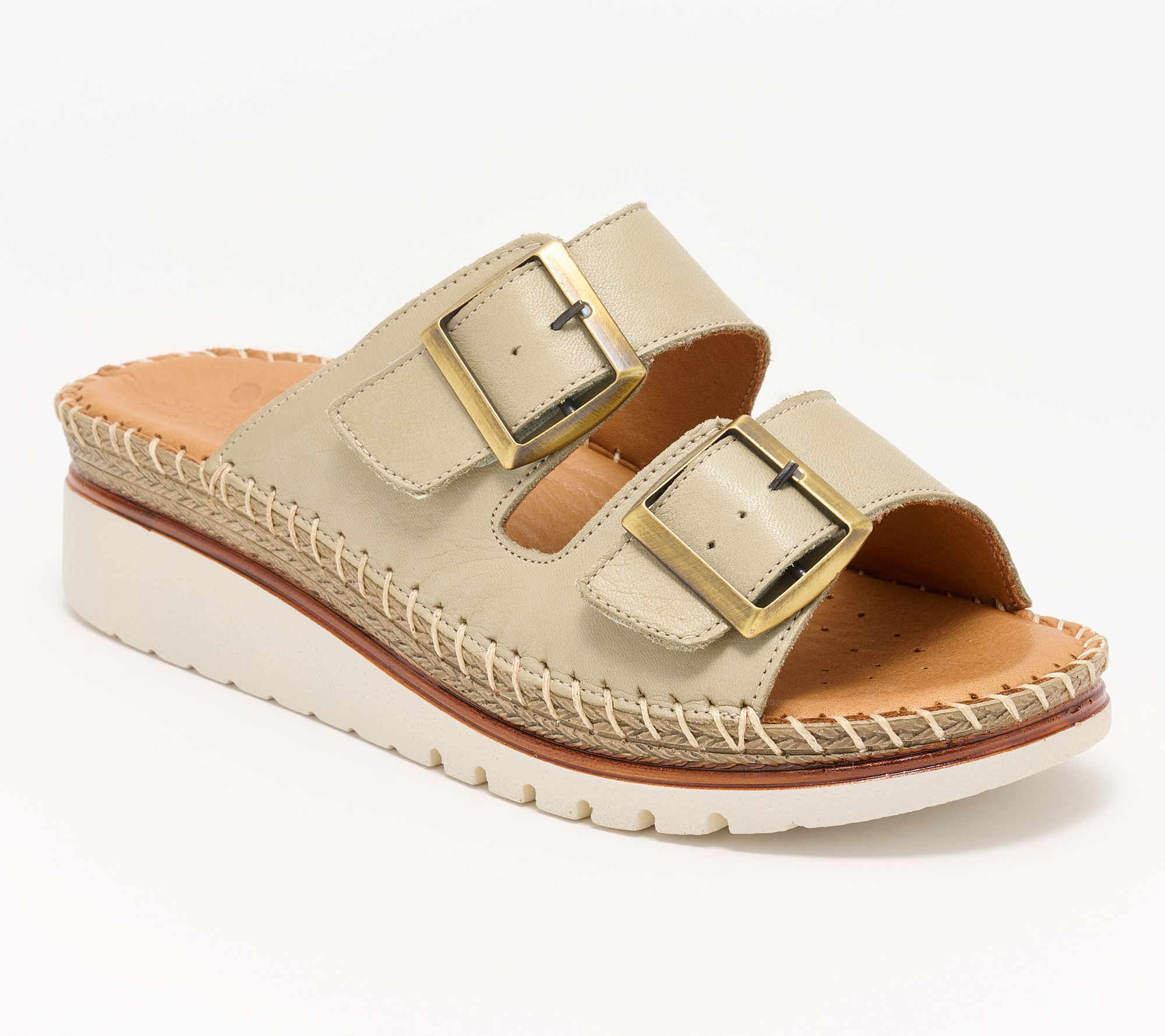 Spring Step Leather Two-Strap Slide Sandals - Minisia