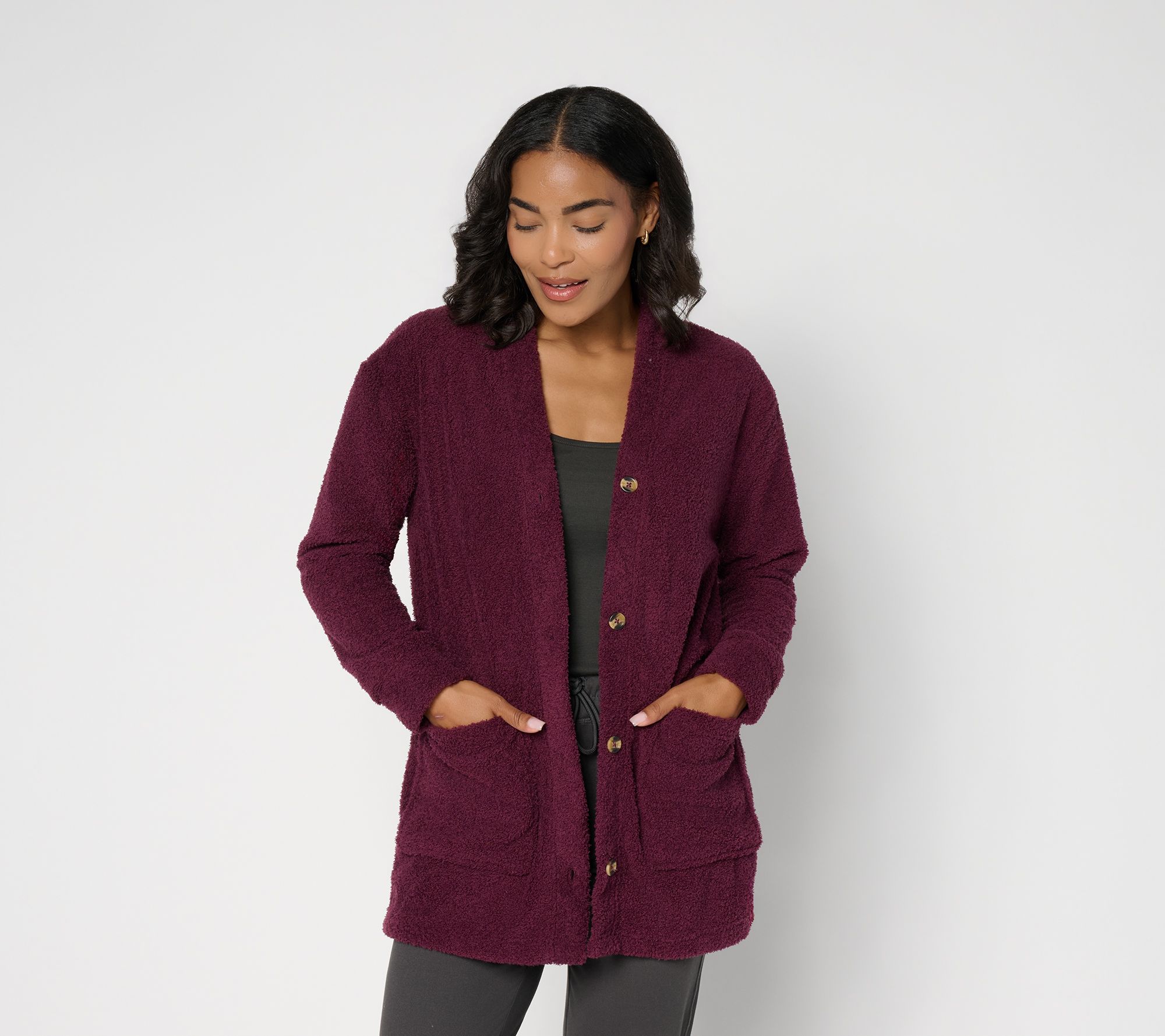 Carole Hochman Chenille Fleece Button Cardigan