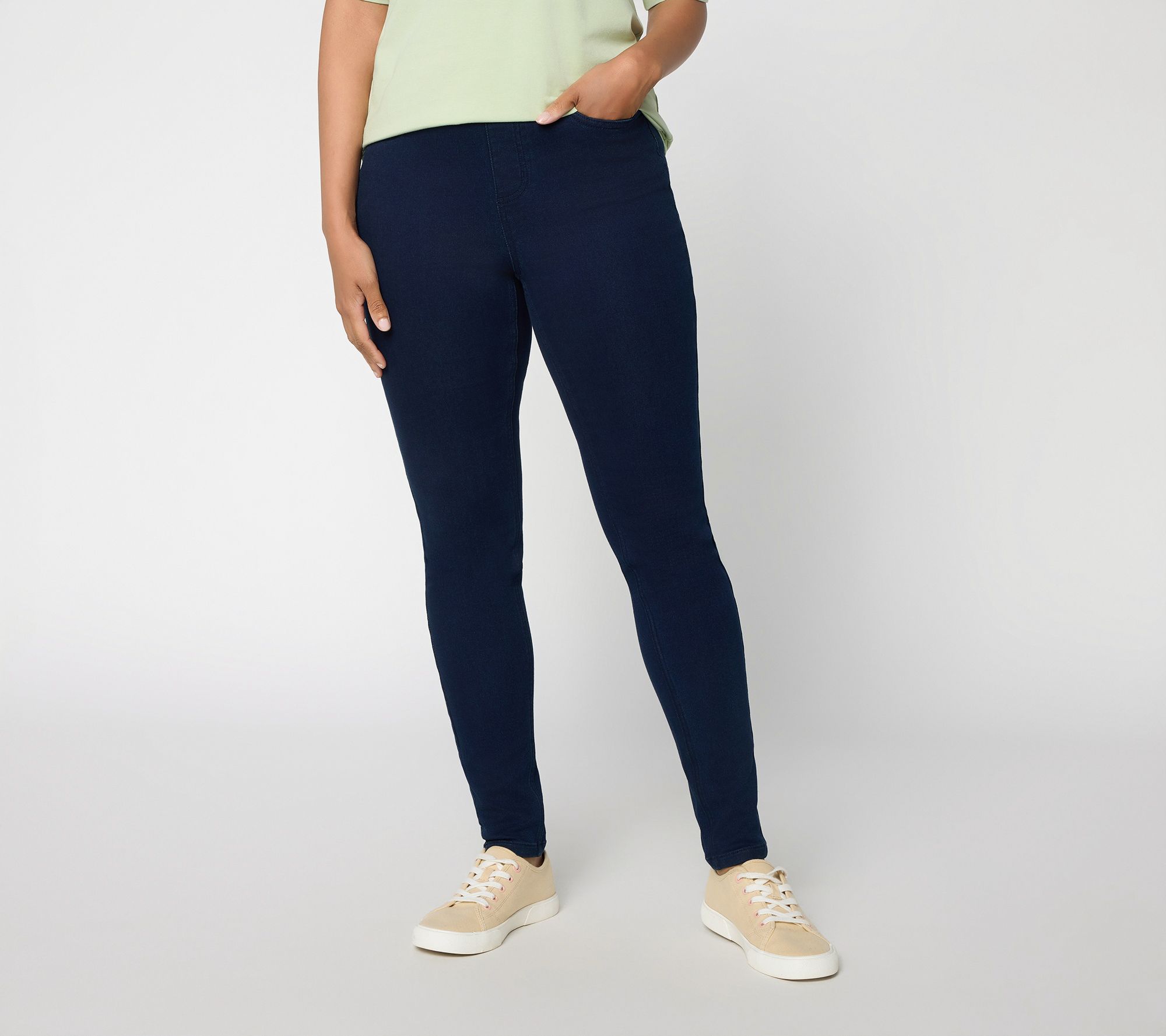 Denim & Co Petite Indigo Denim Pull-On Jeggings with Pockets