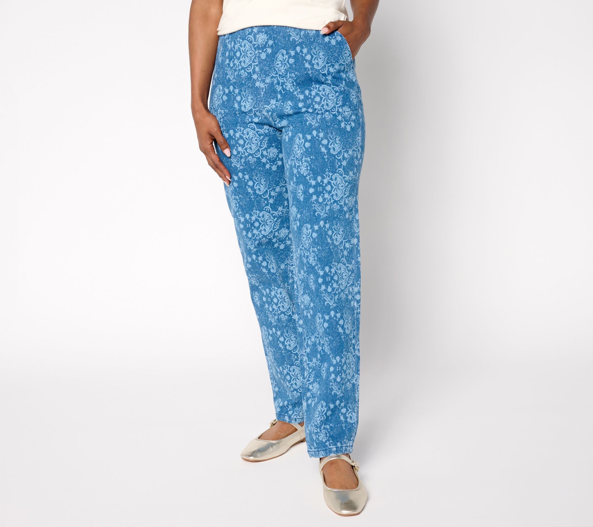 "As Is" Denim & Co. Petite Original Waist Side Pocket Printed Pant