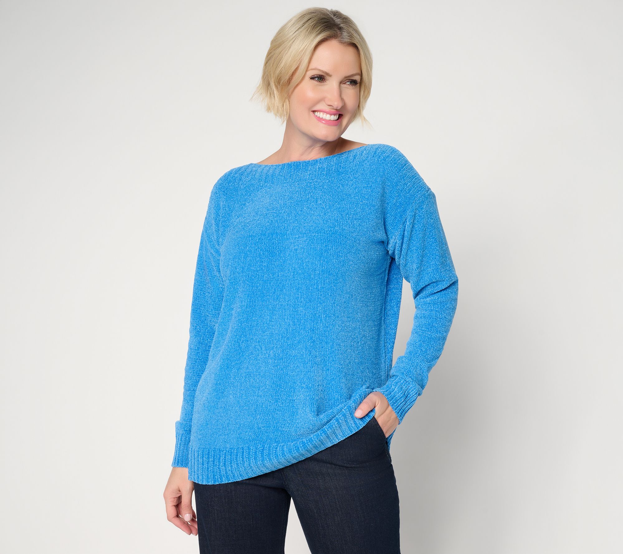 "As Is" Denim & Co. Chenille Boat Neck Long Sleeve Sweater