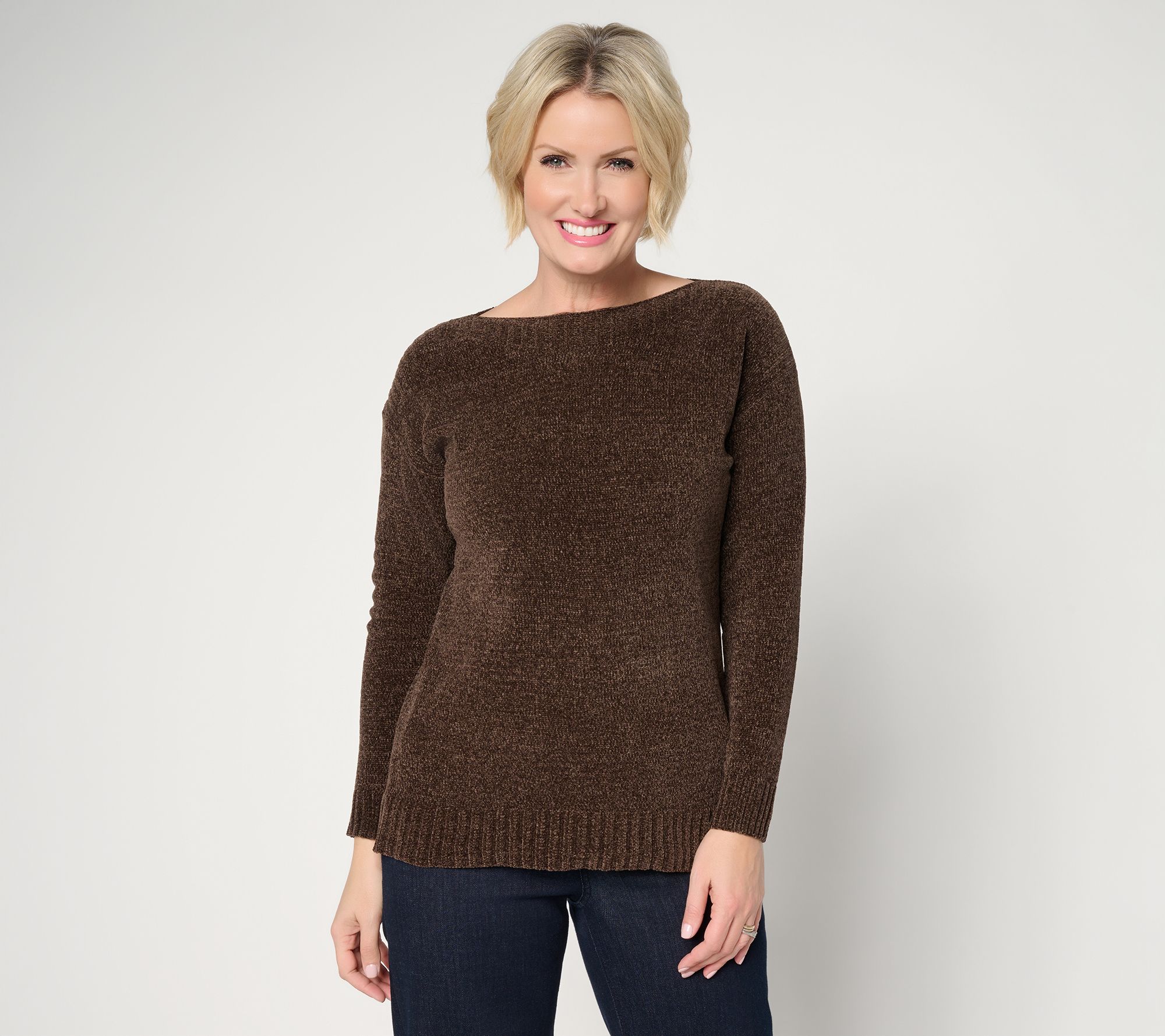 "As Is" Denim & Co. Chenille Boat Neck Long Sleeve Sweater