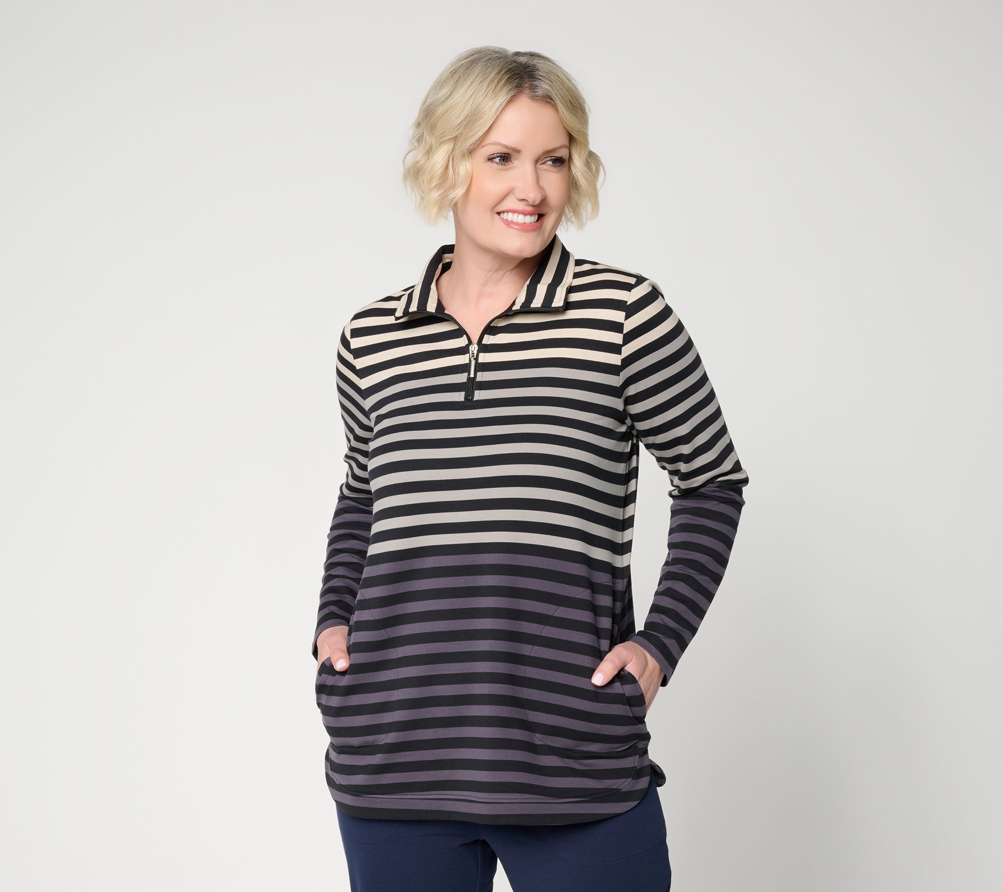 "As Is" Denim & Co. Active Regular Striped French Terry Tunic