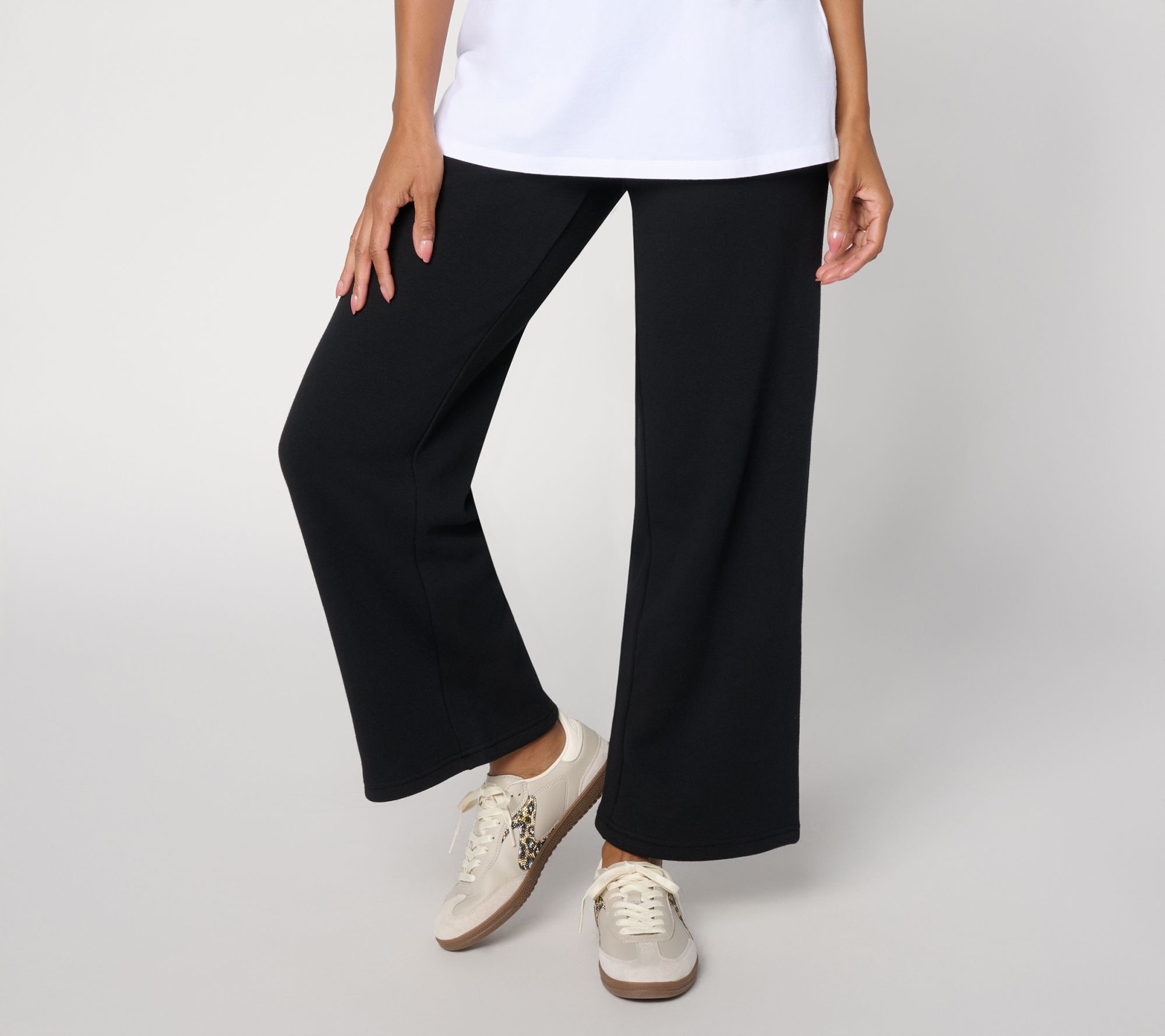  Denim & Co. Active Petite Lush Lined Jersey Wide Leg Pants