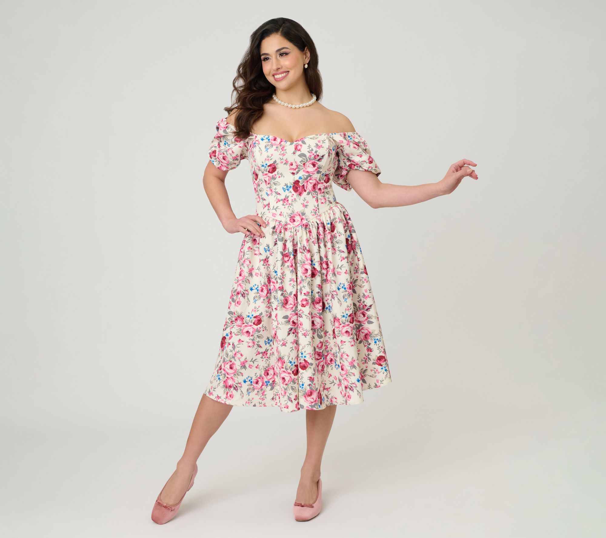 Smak Parlour Spring Roses Sweetheart Swing Dress
