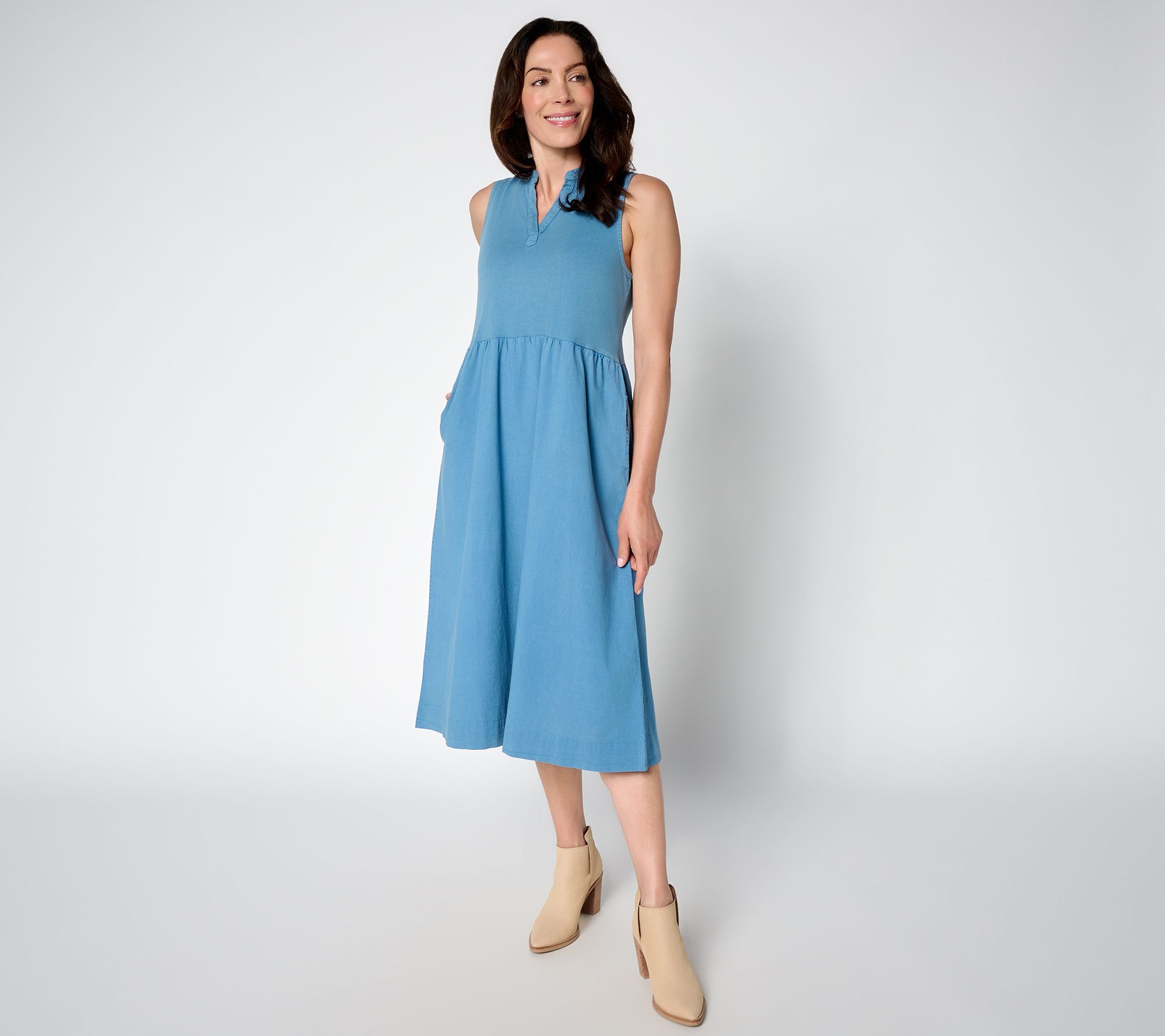 "As Is" LOGO by Lori Goldstein Petite Mixed Media Collared Dress
