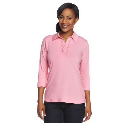 3/4 Sleeve Collared Jersey Shirt, Womens Collared Tops