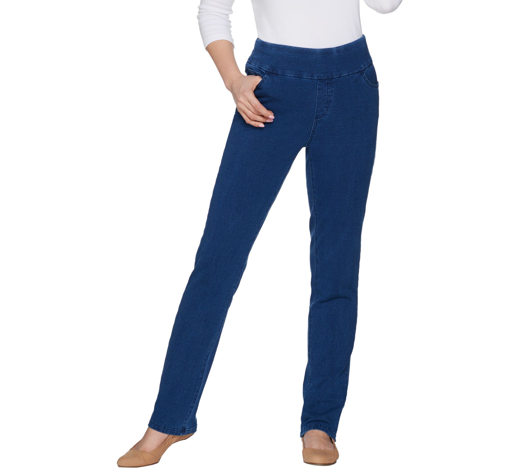 Denim & Co. Regular Comfy Denim Smooth Waist Straight Leg Jeans - QVC.com