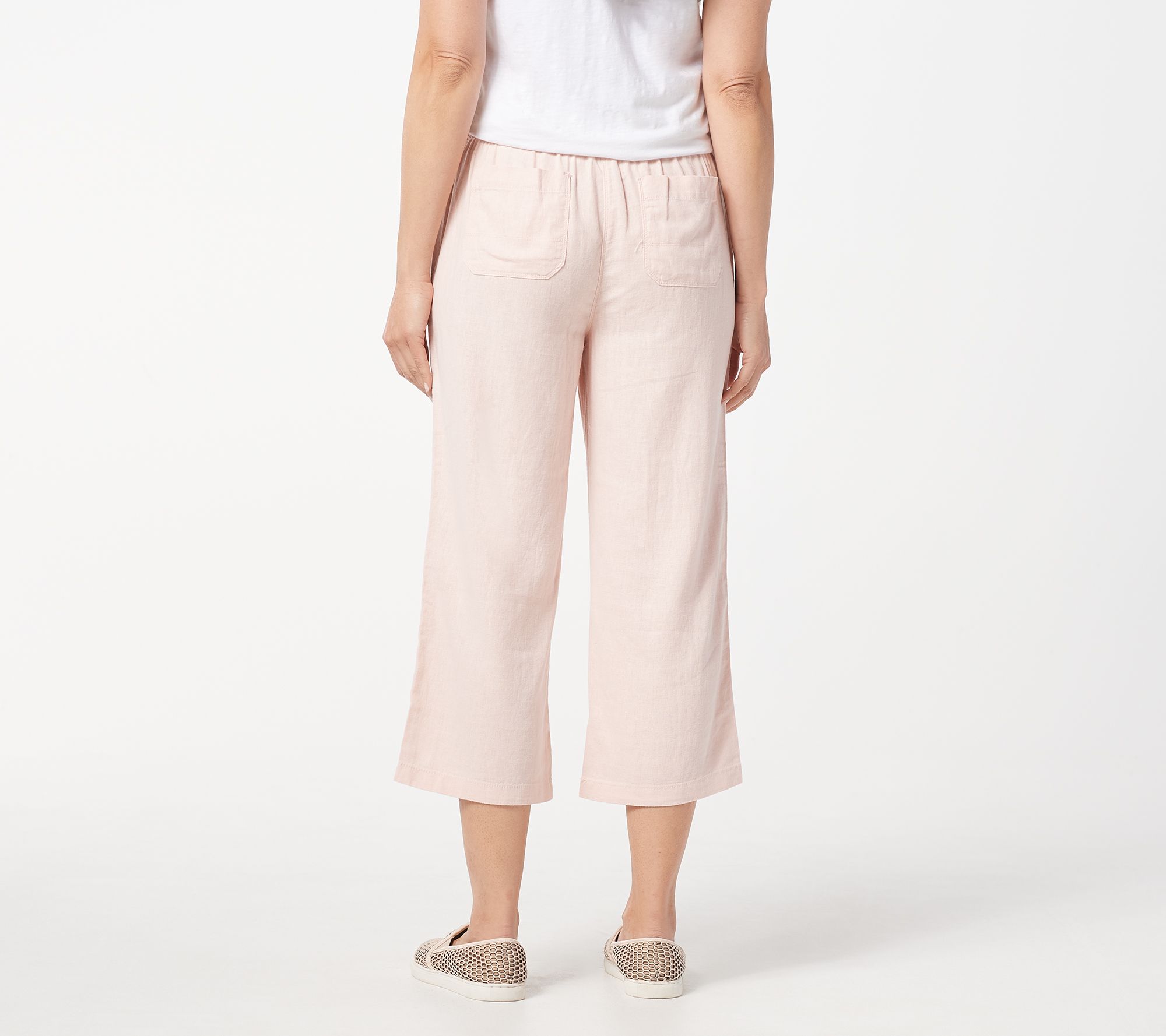 Denim & Co. Linen Blend Pull-On Crop Pants with Pockets - QVC.com