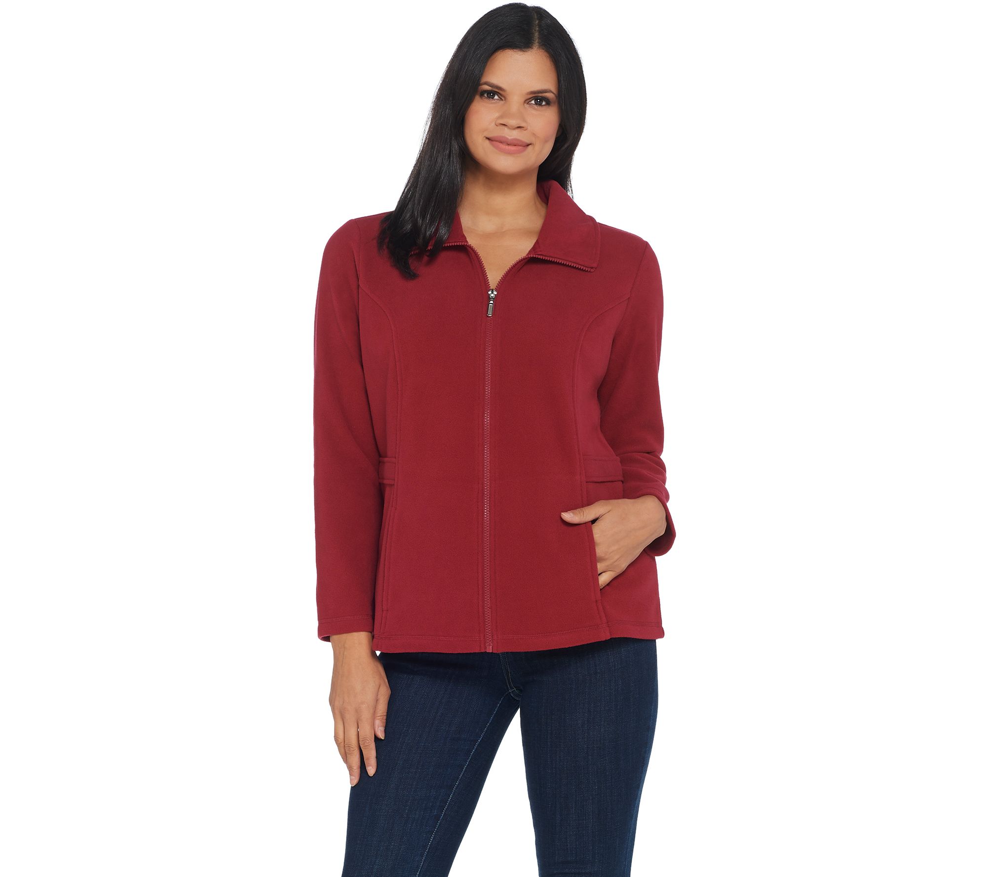 "As Is" Denim & Co. Fleece Long Sleeve Zip Front Jacket
