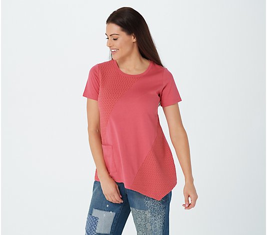 LOGO by Lori Goldstein Cotton Modal Top with Textured Panels