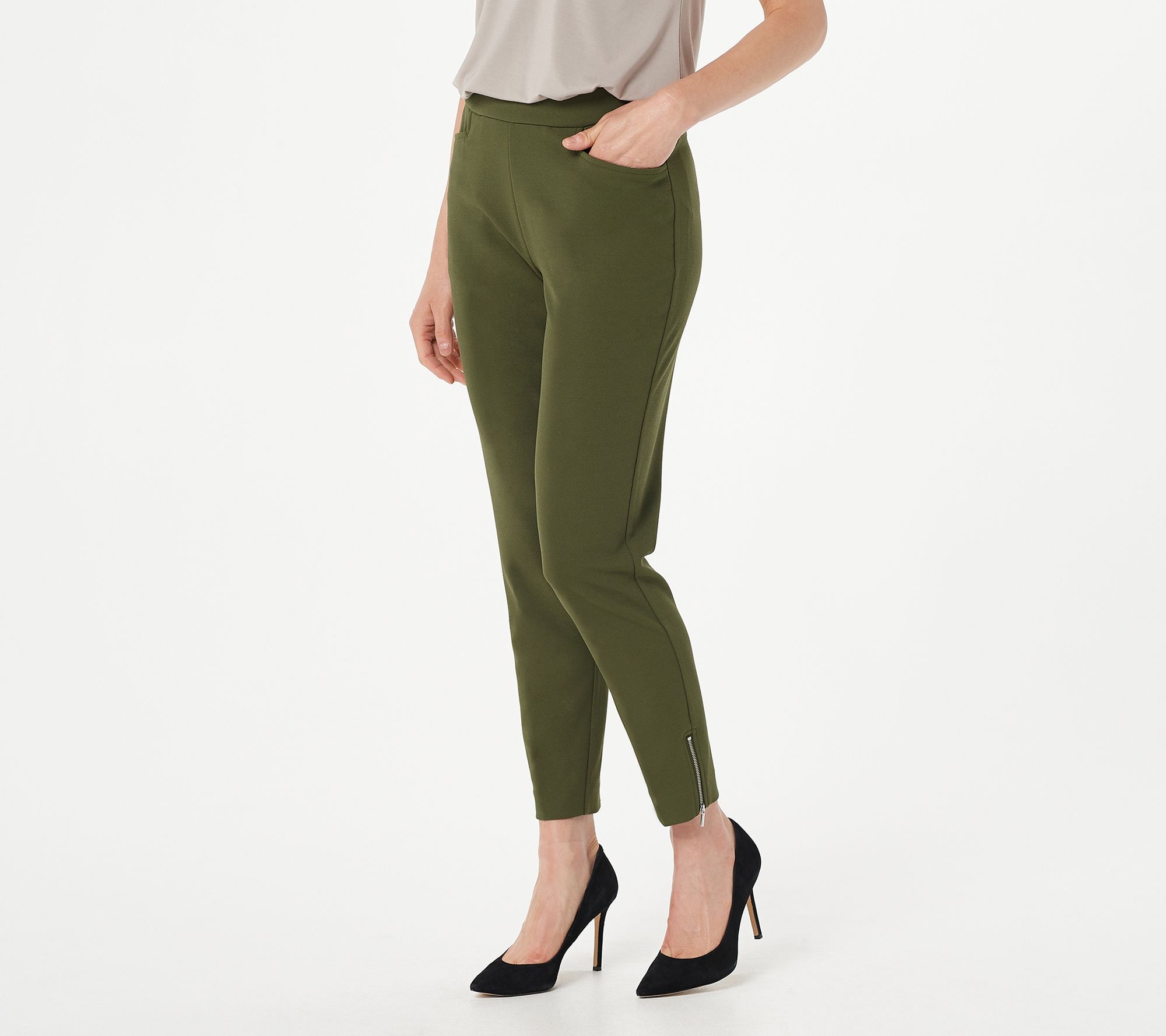 Dennis Basso Luxe Crepe Pull-On Ankle Pants with Zipper - QVC.com