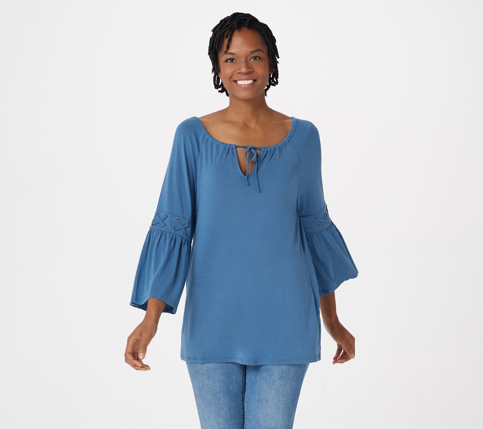 Haute Hippie Tribe Knit Top w/ Bell Sleeve and Lace Up Detail - QVC.com