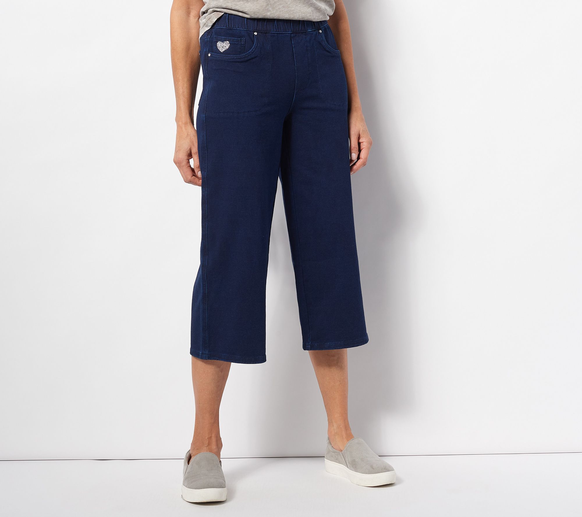 Quacker Factory DreamJeannes Short Pull-On Wide-Leg Culotte Pants