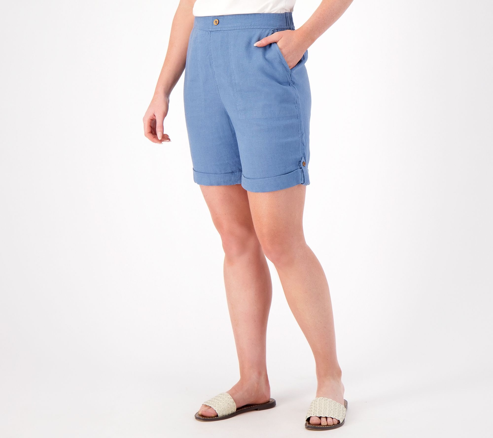 Denim & Co. Naturals Regular Linen Blend Shorts w/ Cuff Detail