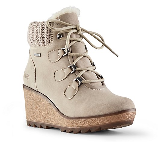 Cougar Mid-Calf Suede and Leather Wedge Boots -Pamela