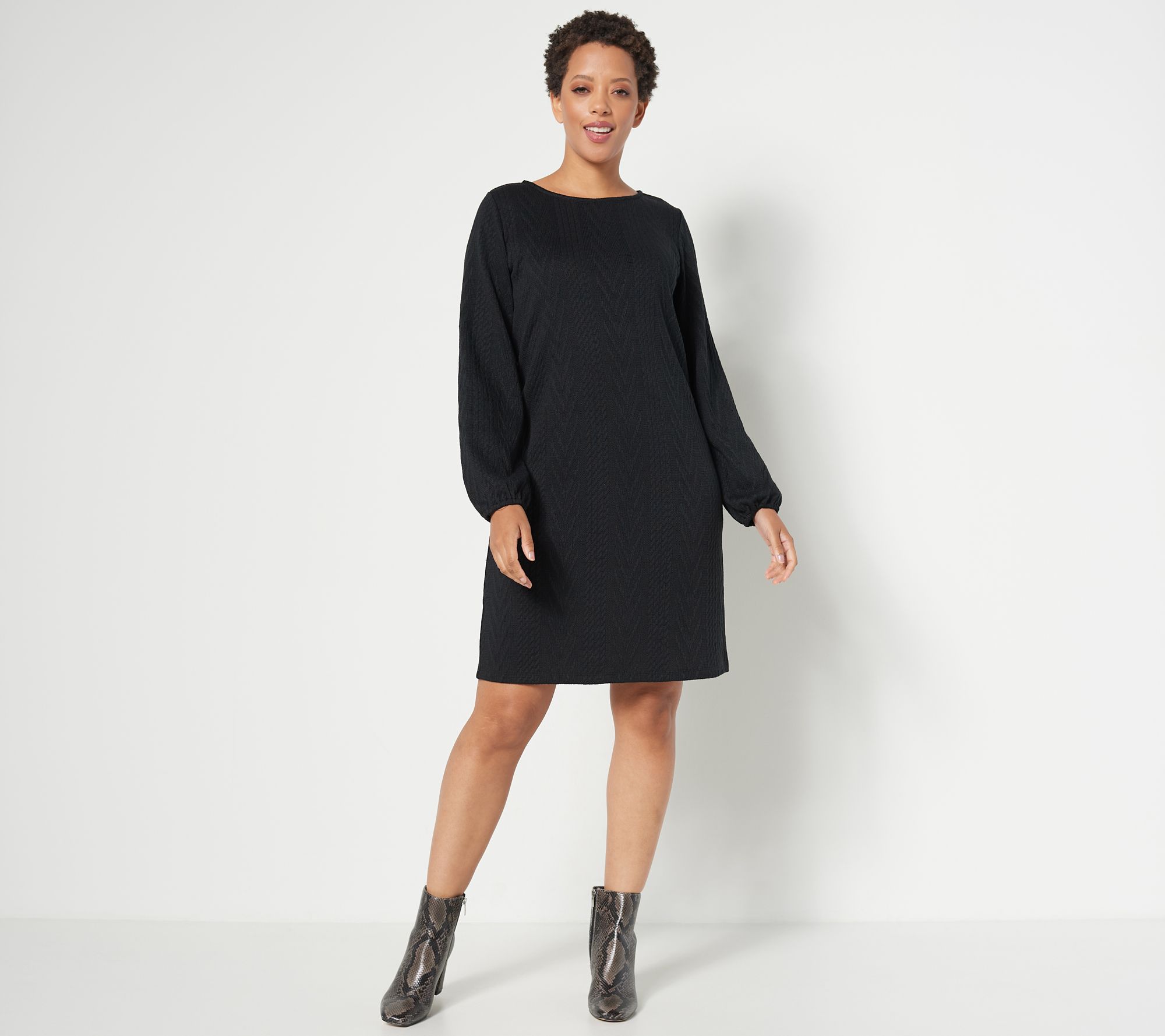 Susan Graver Regular Cable Sweater Knit Bateau Neck Dress