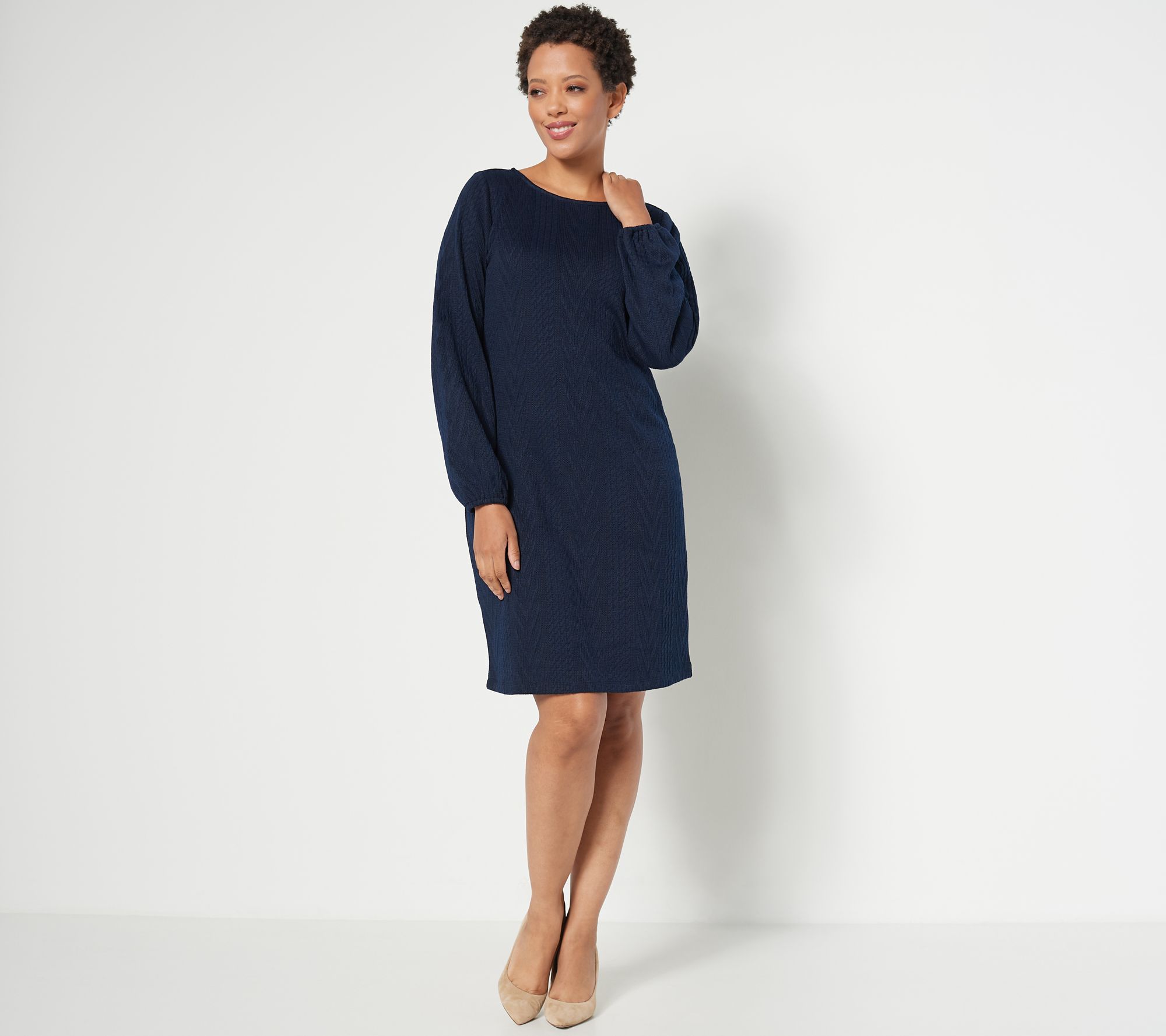 Susan Graver Regular Cable Sweater Knit Bateau Neck Dress