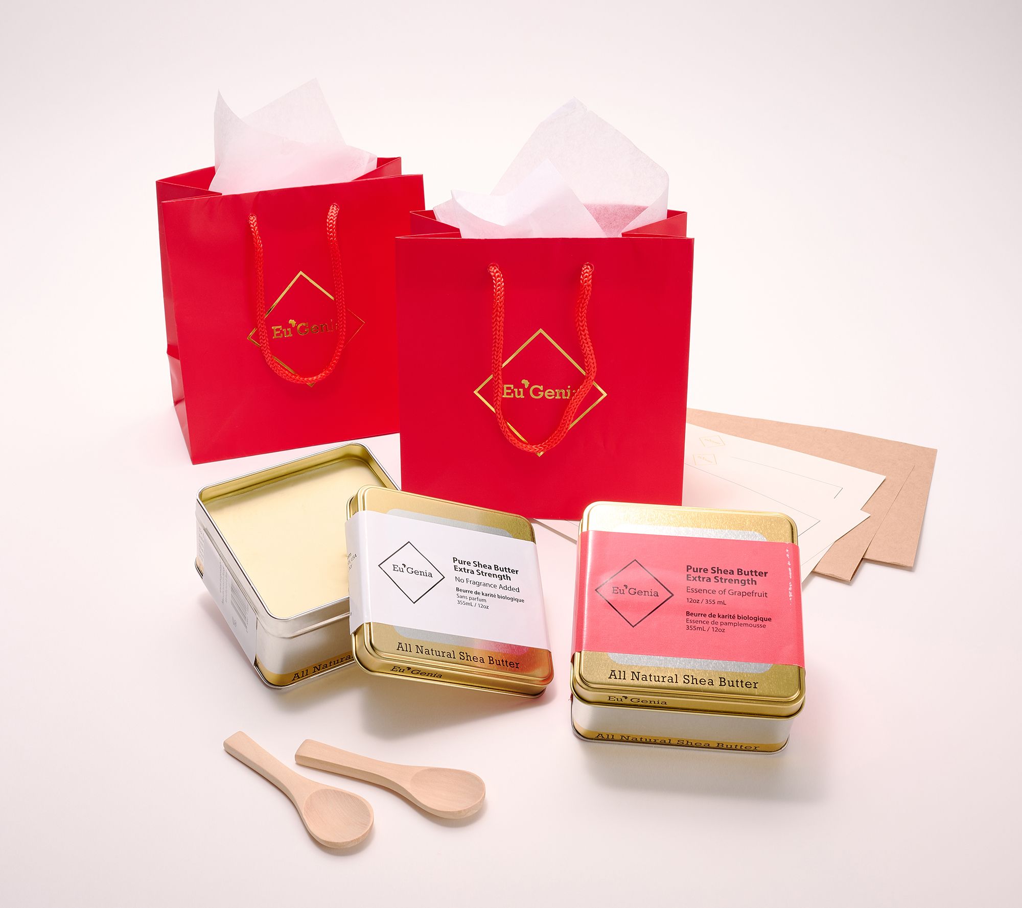 Eu'Genia Shea 12oz Extra Strength Shea Butter Duo with Gift Bags