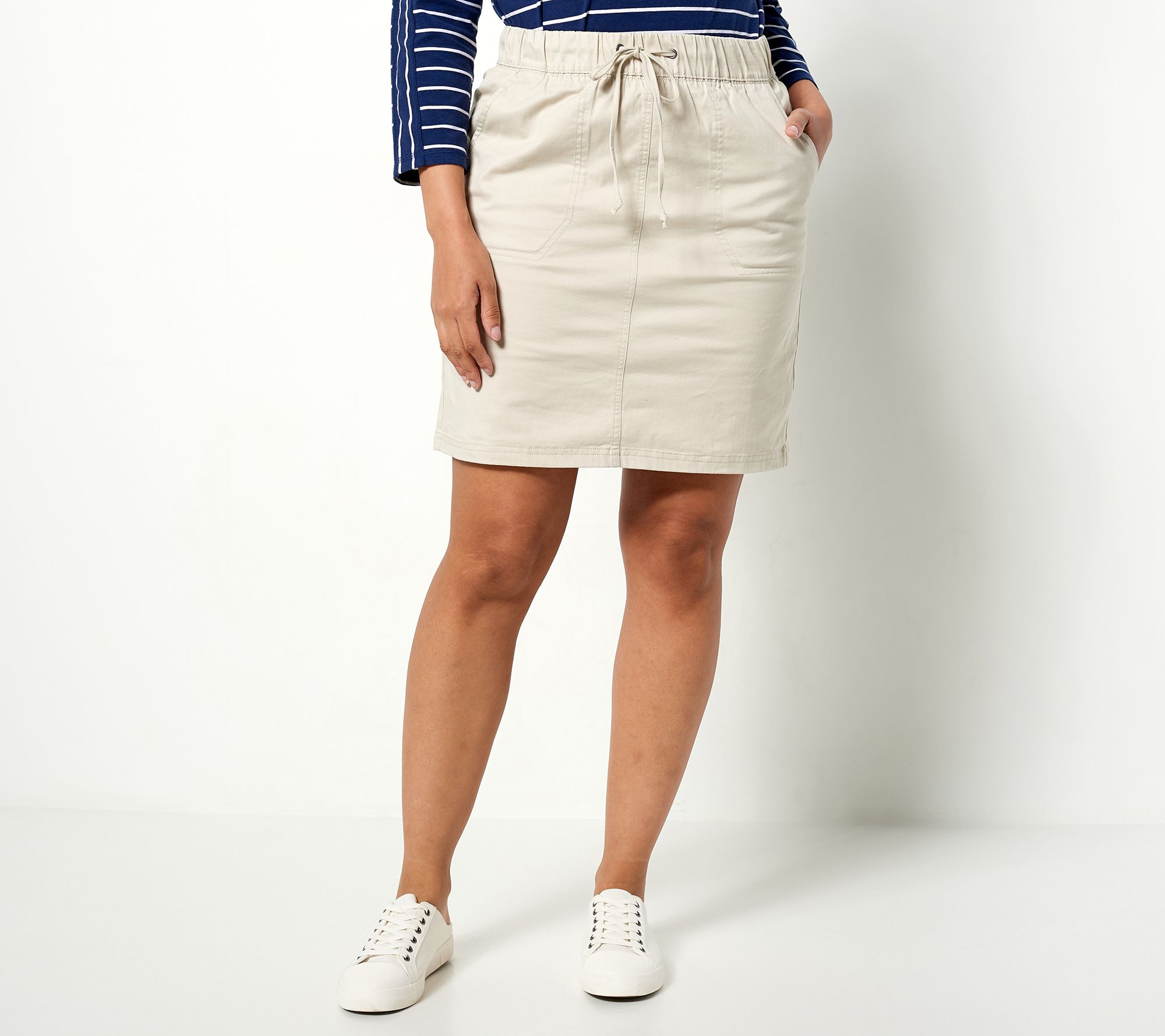 "As Is" Denim & Co. EasyWear Twill Pull-On Skort with Pockets