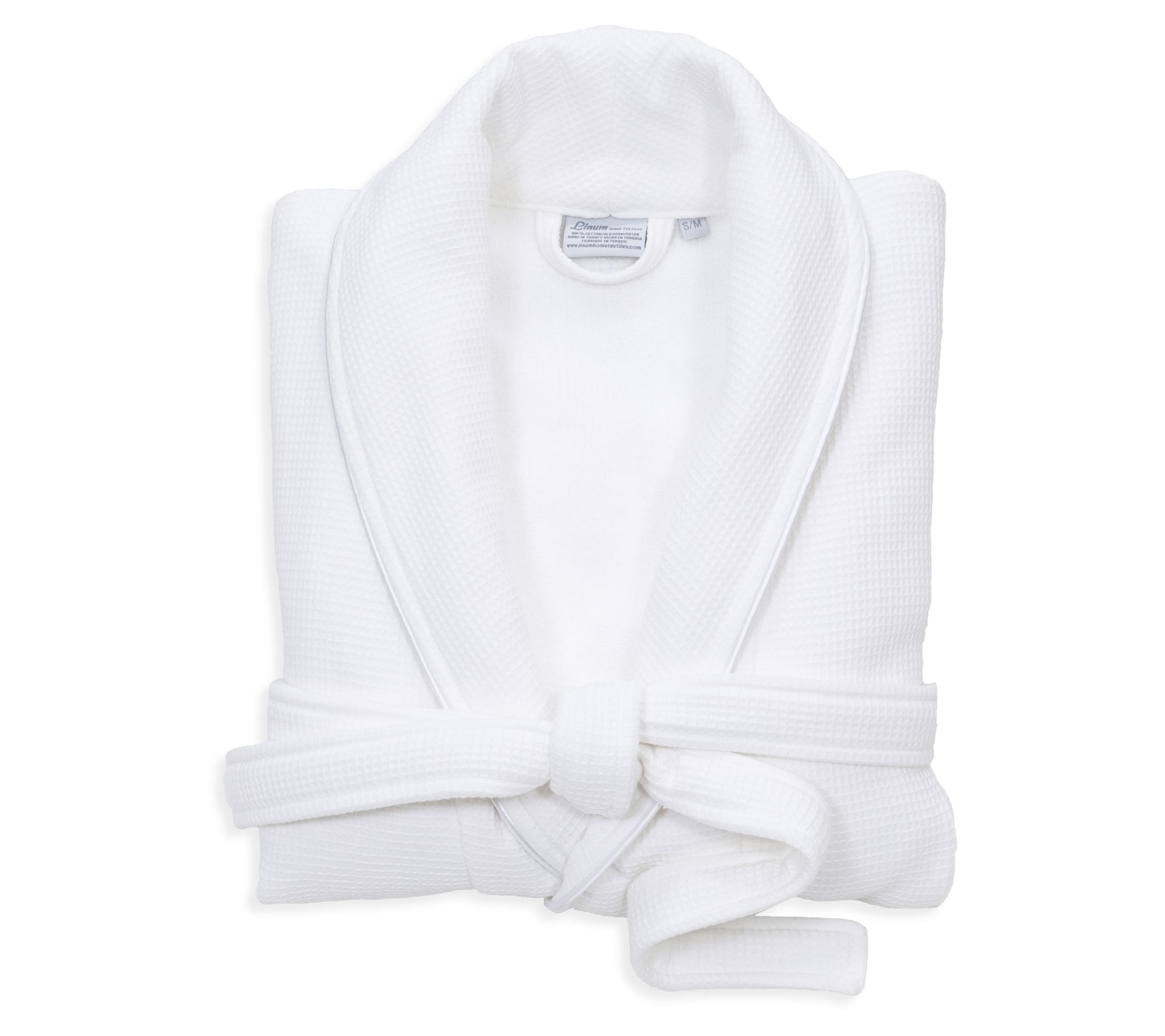 Linum Home Textiles Waffle Terry Bathrobe w/ Satin Piped Trim