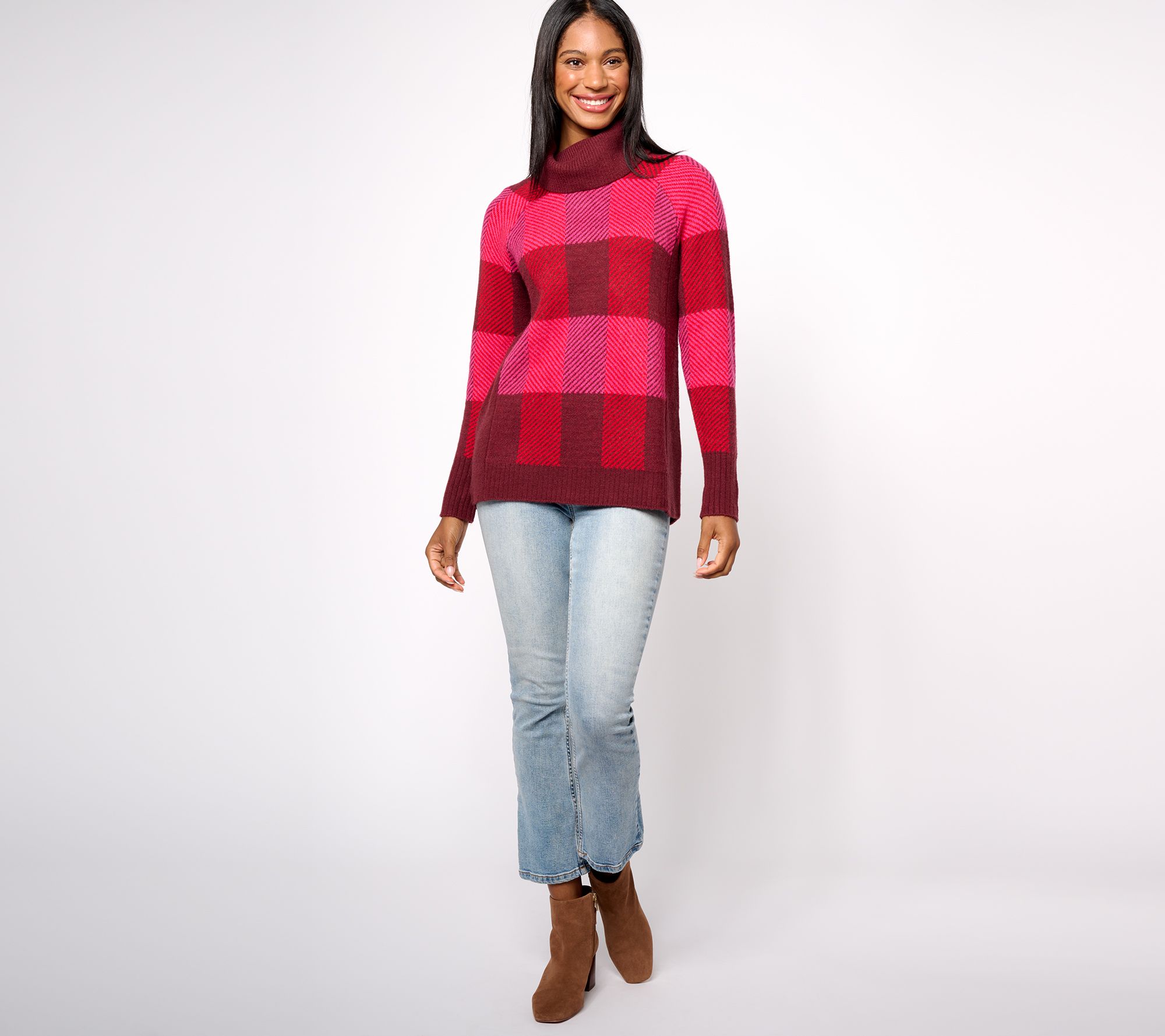 Denim & Co. Jacquard Cowl Neck Curved Hem Long Sleeve Pullover