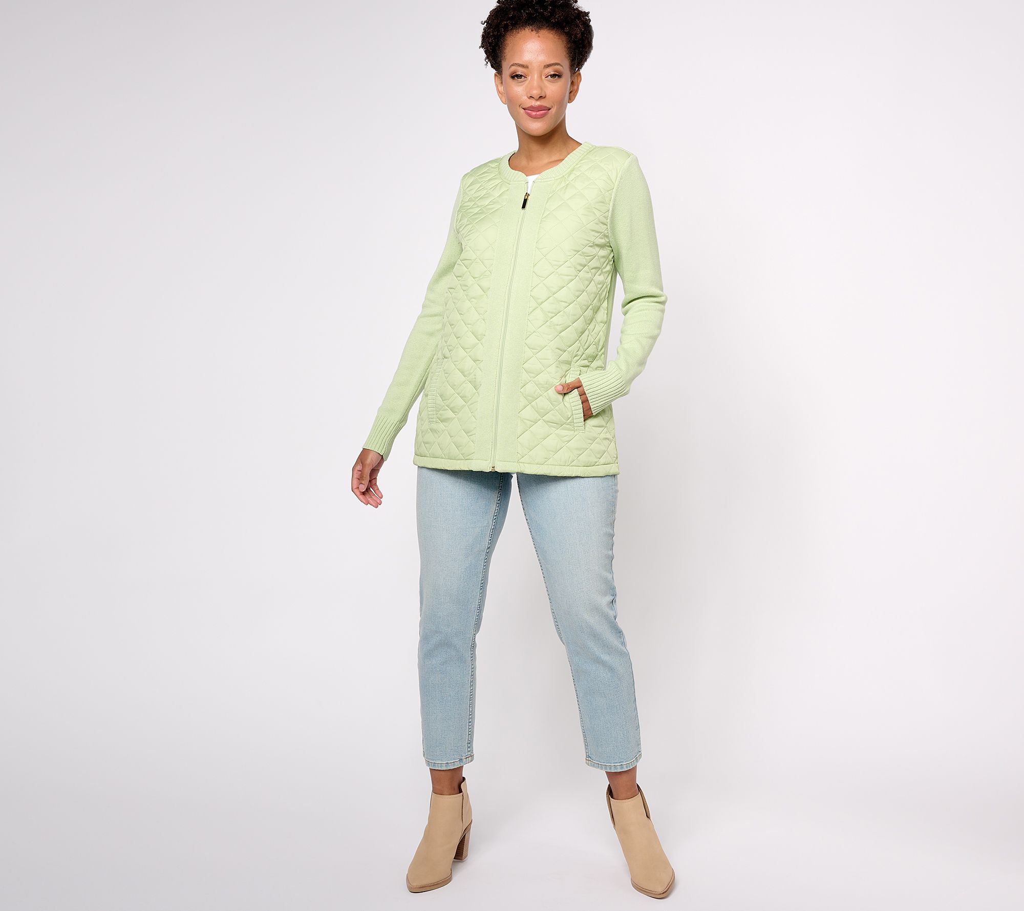 Denim & Co. Heritage Quilted Zip Front Sweater Jacket - QVC.com