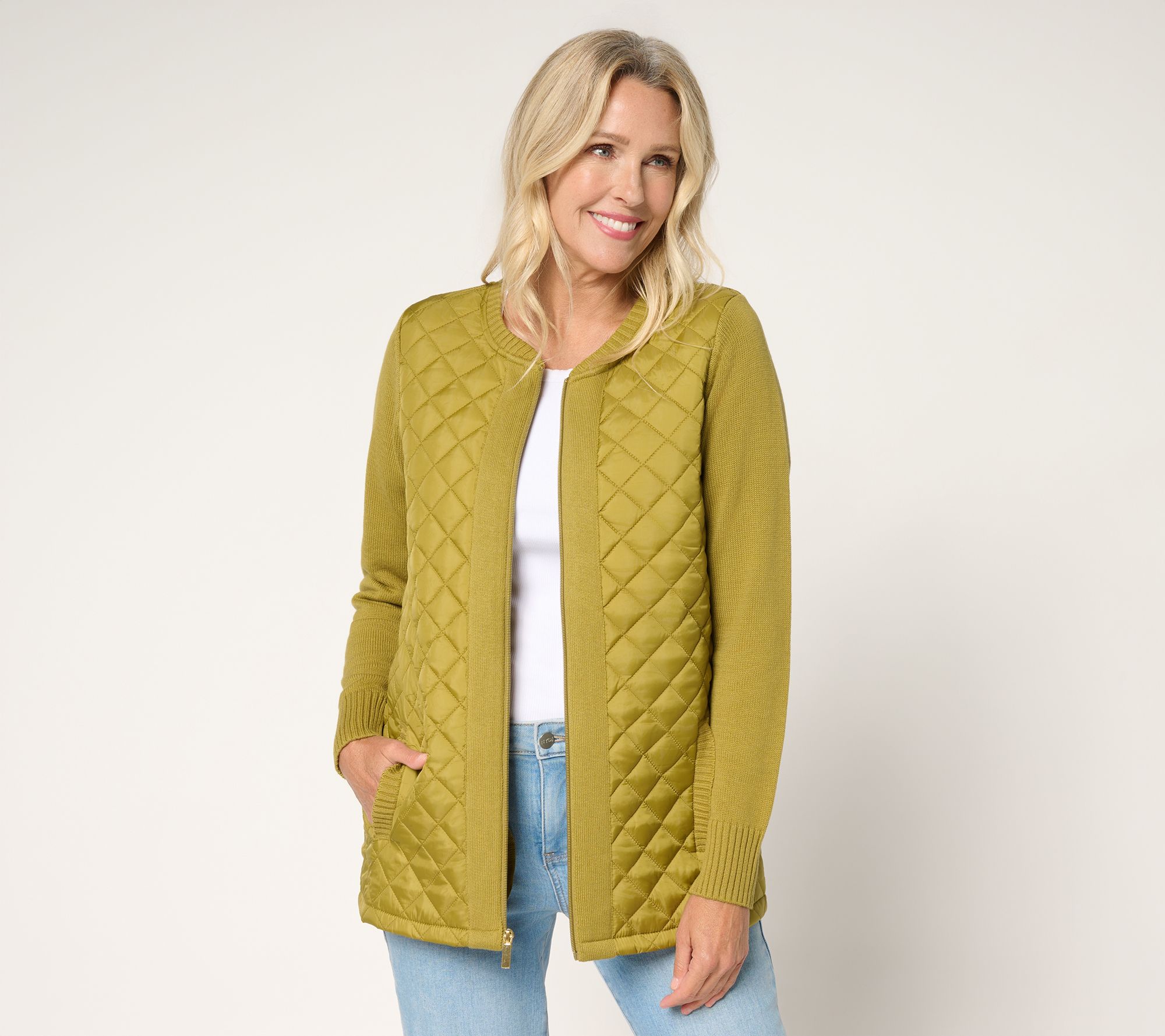 Denim & Co. Heritage Quilted Zip Front Sweater Jacket