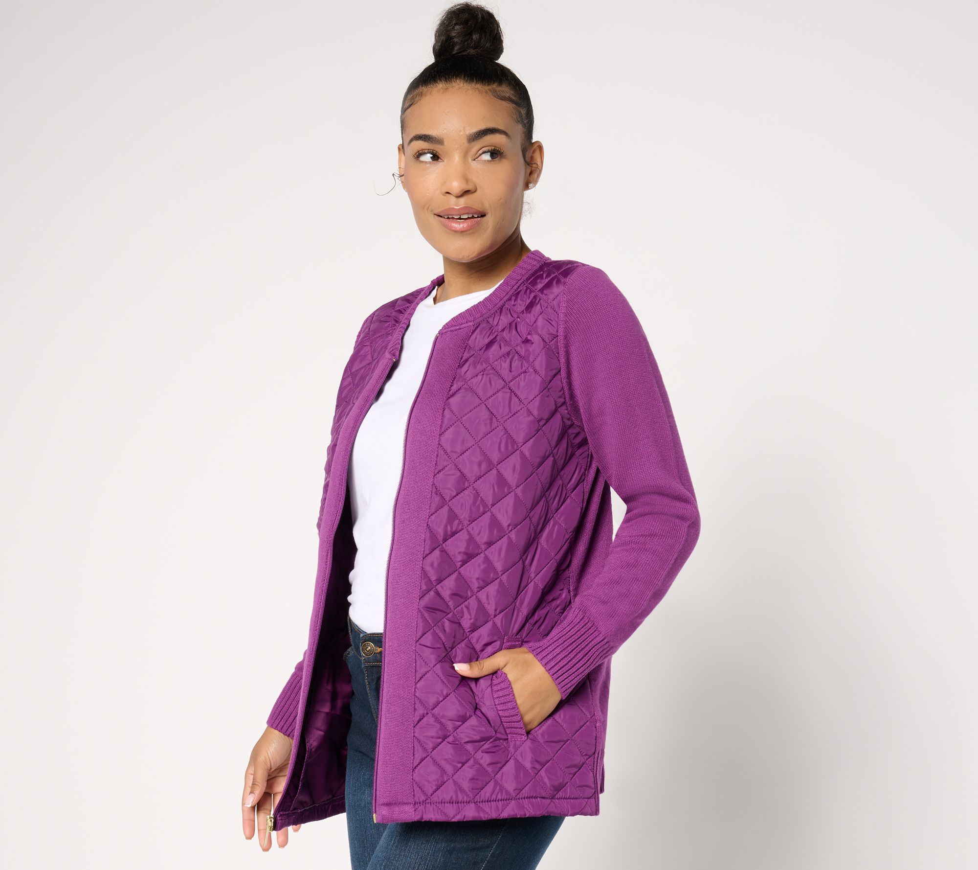 Denim & Co. Heritage Quilted Zip Front Sweater Jacket