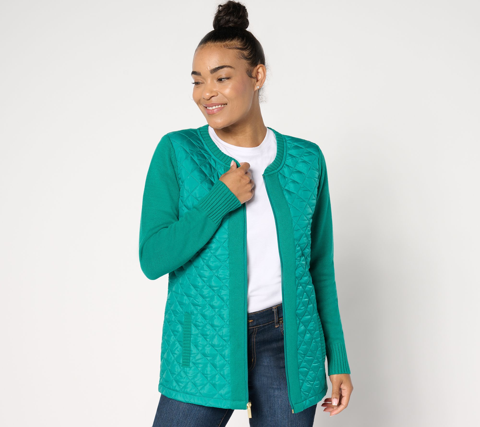 Denim & Co. Heritage Quilted Zip Front Sweater Jacket