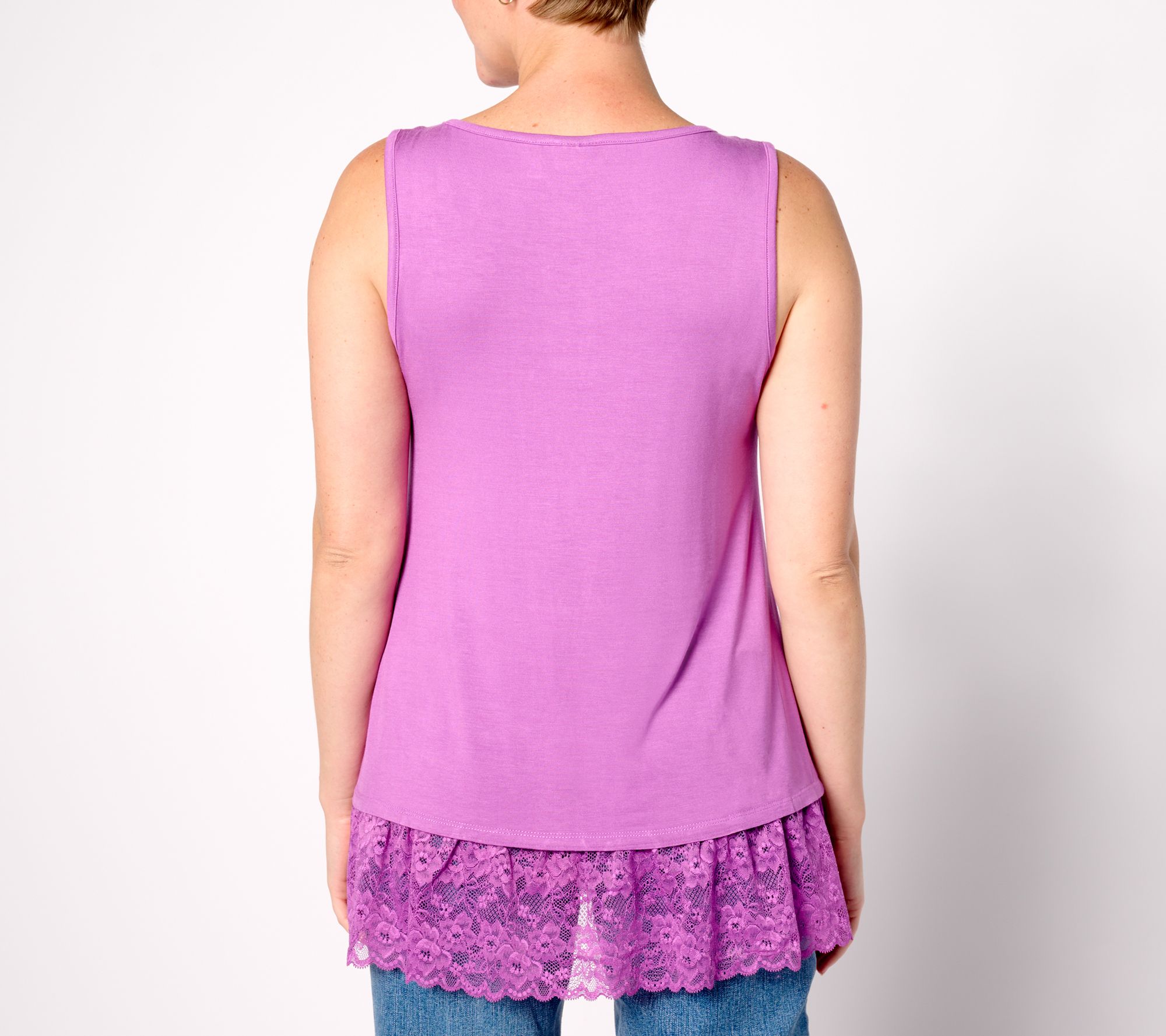 LOGO Layers by Lori Goldstein Knit Tank Top with Lace Hem