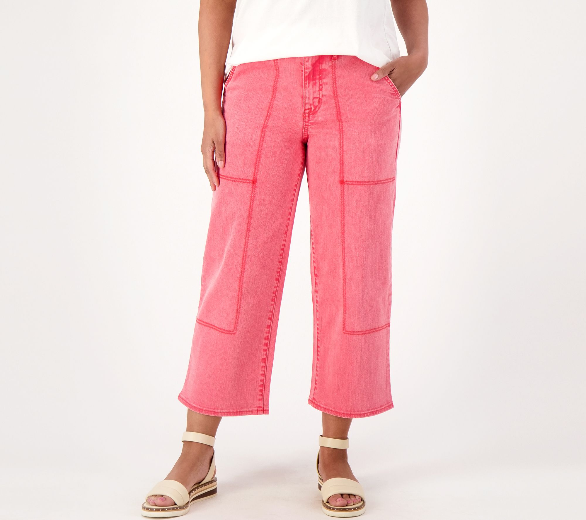 "As Is" LOGO by Lori Goldstein Petite Sunfaded Wide Leg Crop Jeans