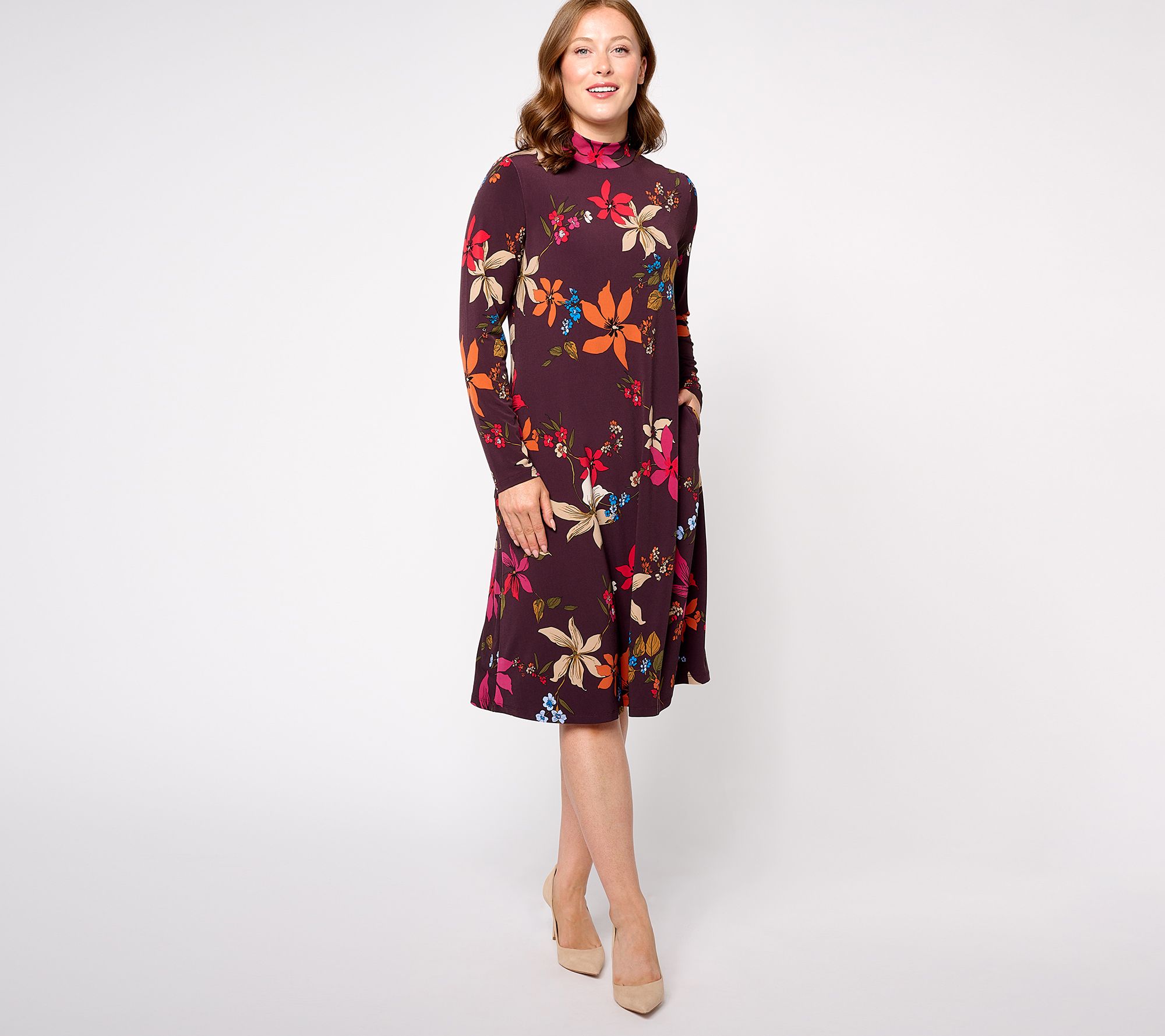 "As Is" Susan Graver Regular Liquid Knit A-Line Mock Neck Dress