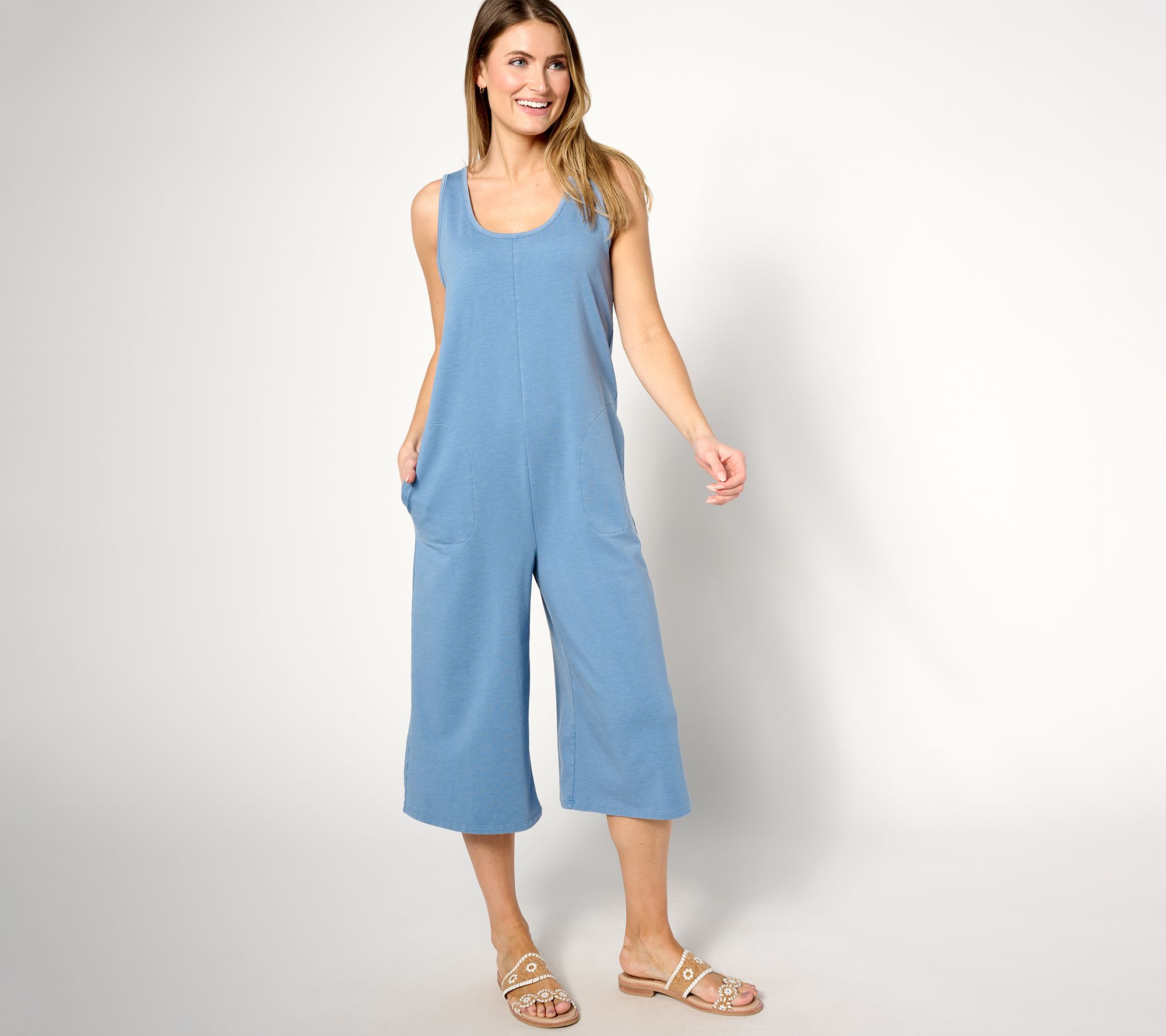 AnyBody Lounge Petite Beach Wash French Terry Crop Jumpsuit