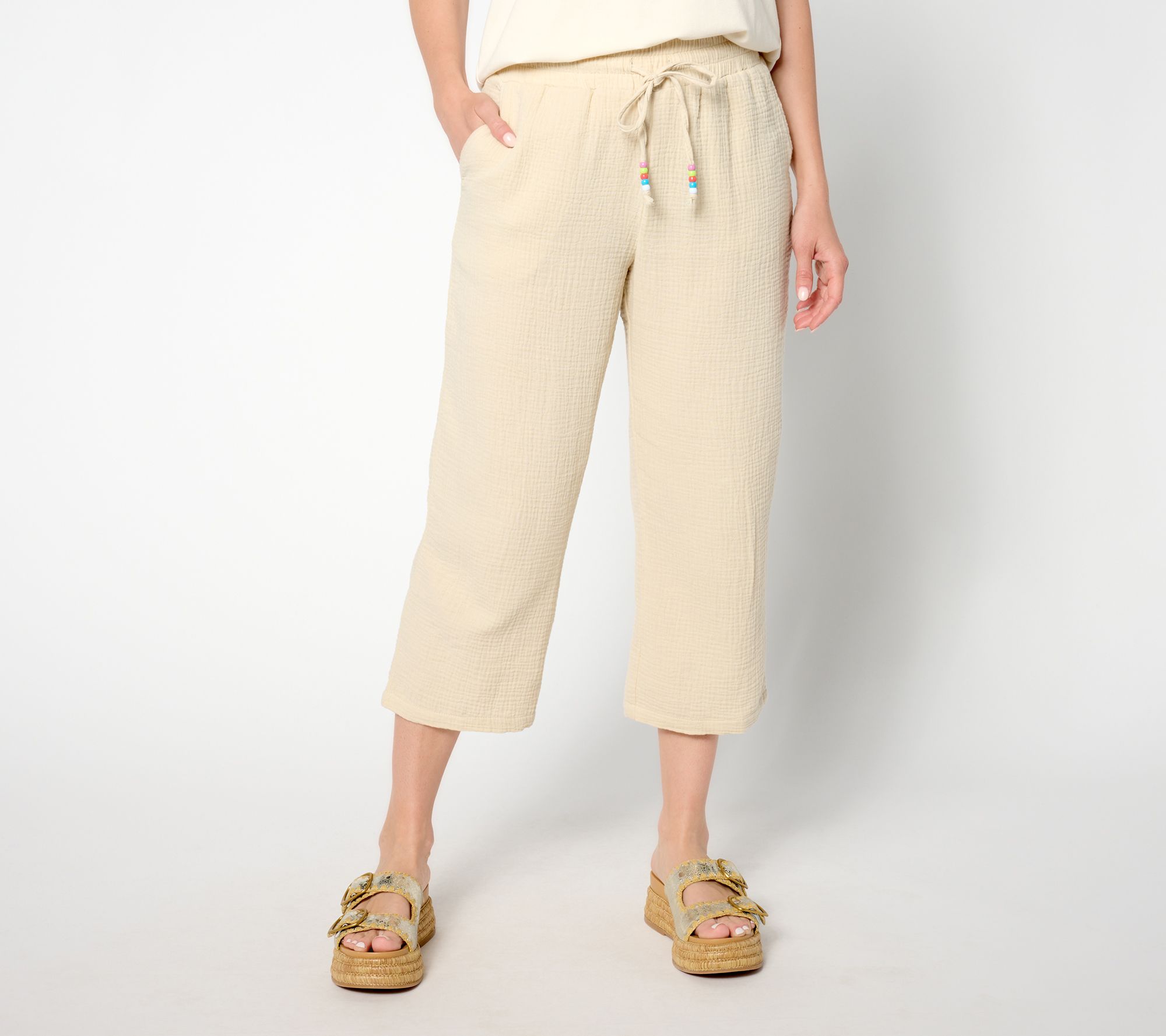 Belle Beach by Kim Gravel Petite Color Crush Cropped Pant w/ Tassel