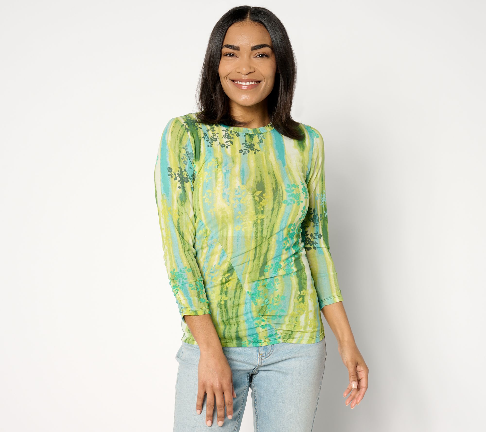 LOGO Layers by Lori Goldstein Printed Mesh Crew Neck Top
