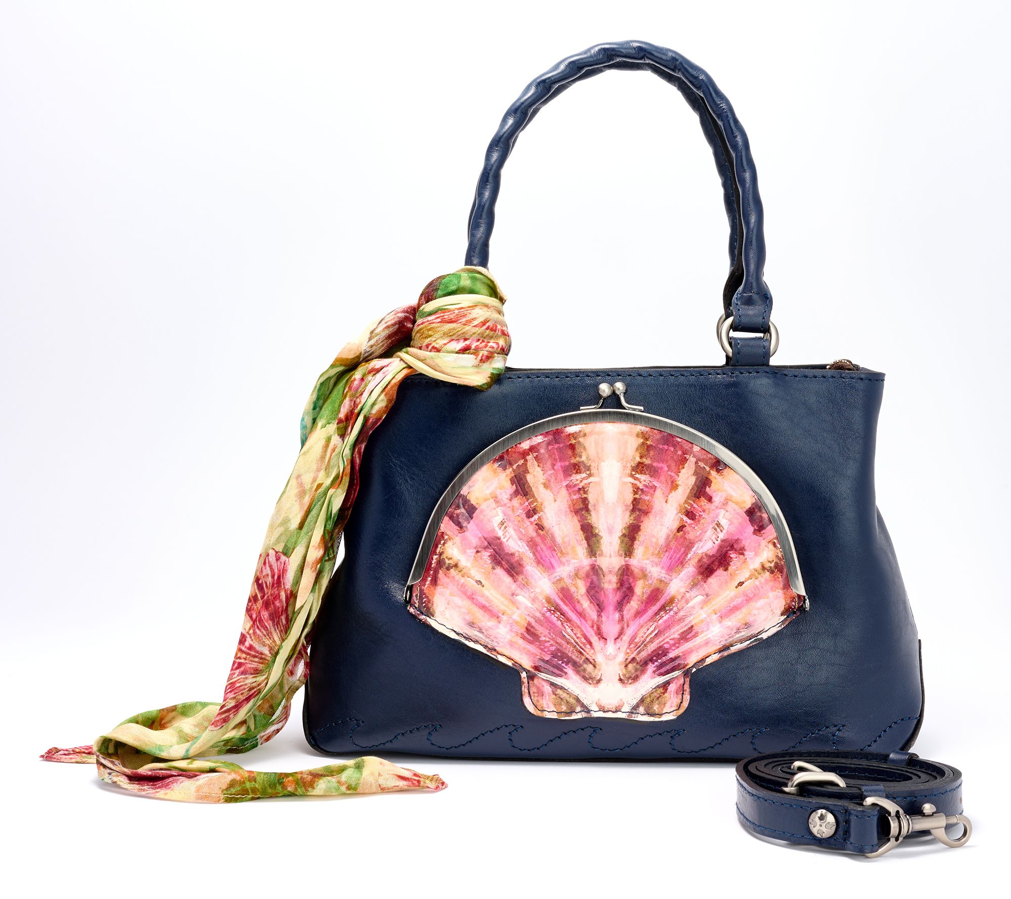 Patricia Nash Leather Angela Tooled Seashell Frame Satchel - QVC.com