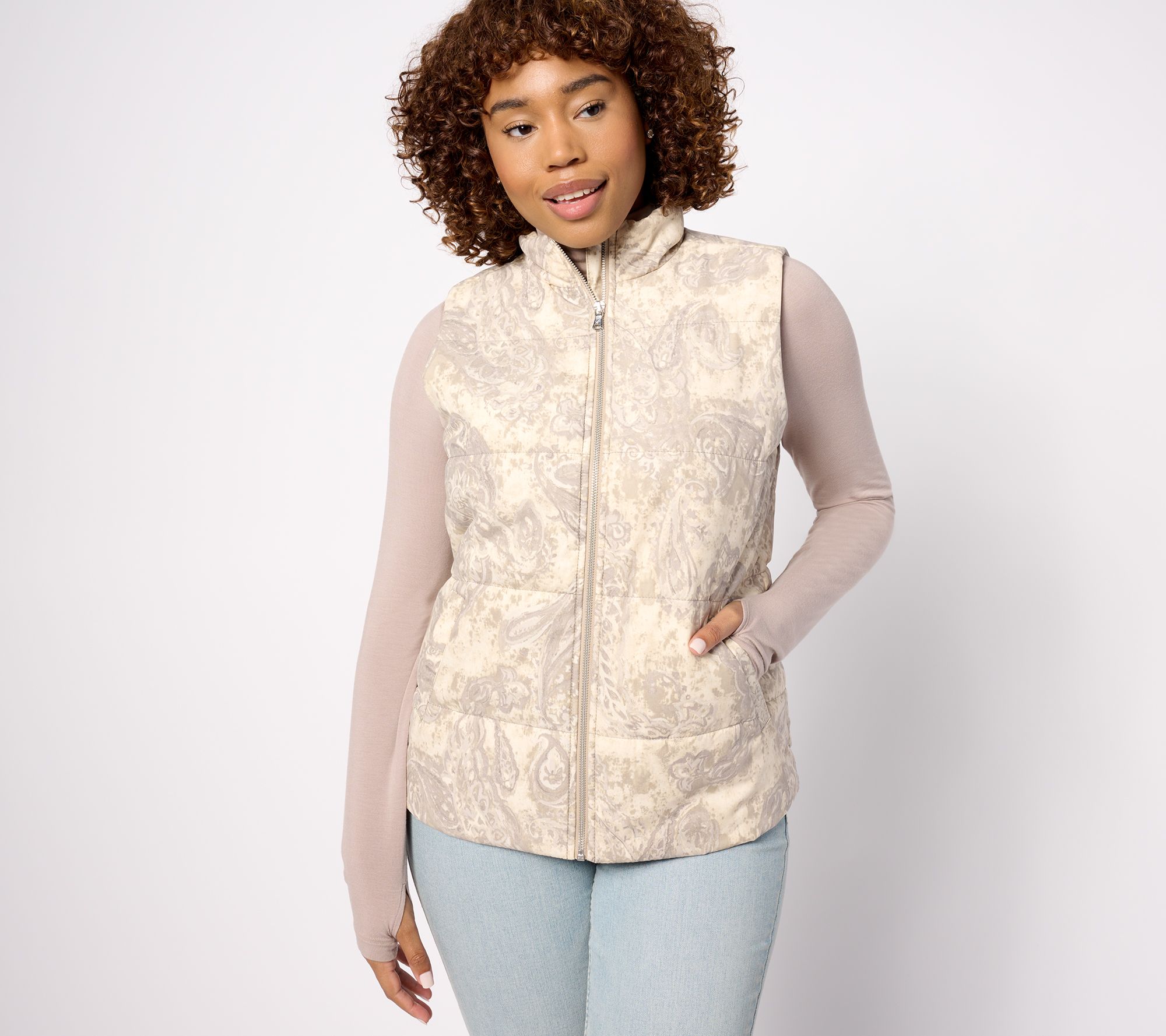 "As Is" Isaac Mizrahi Live! Soho Printed Puffer Vest