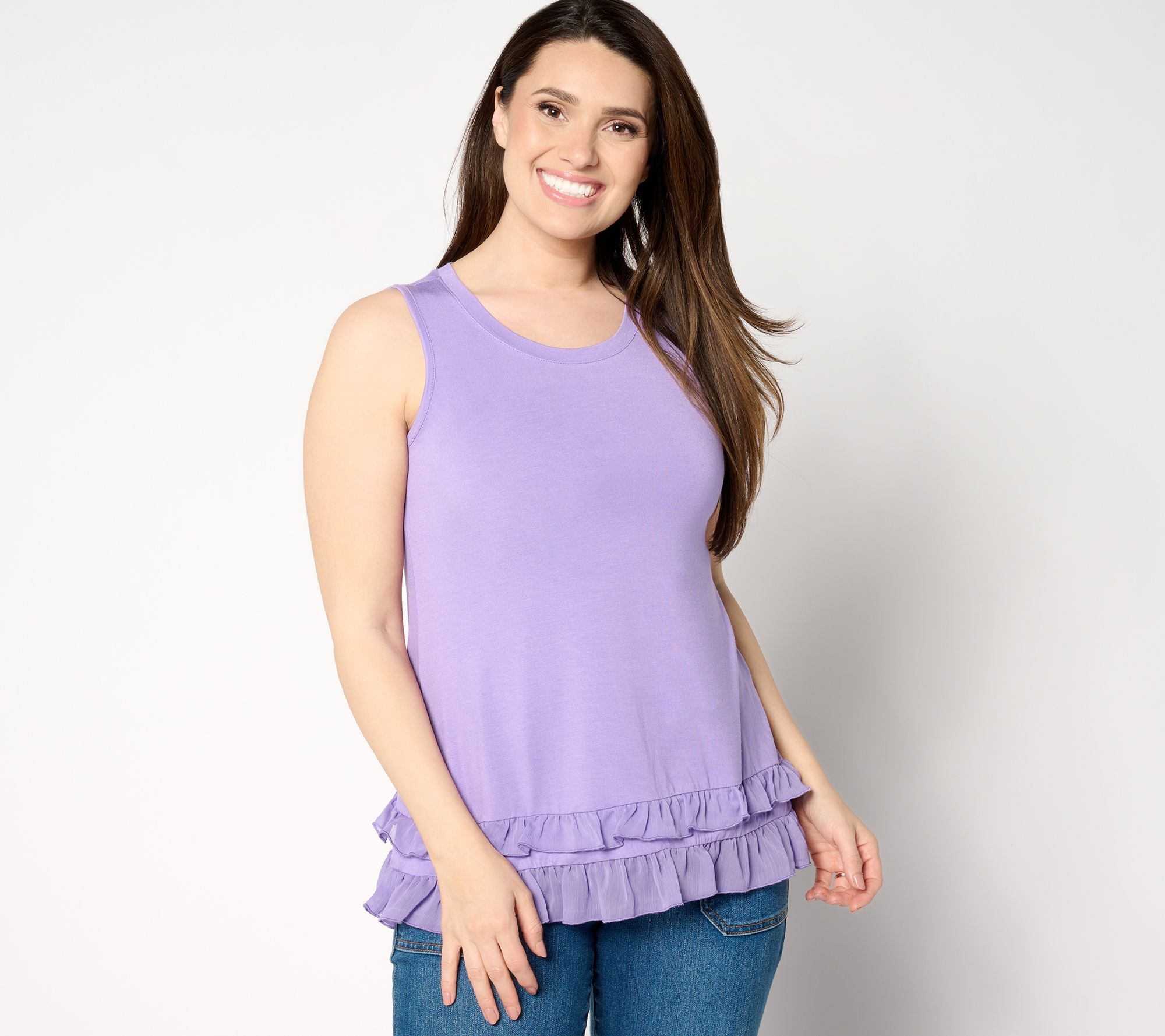 LOGO Layers by Lori Goldstein Knit Tank with Chiffon Hem