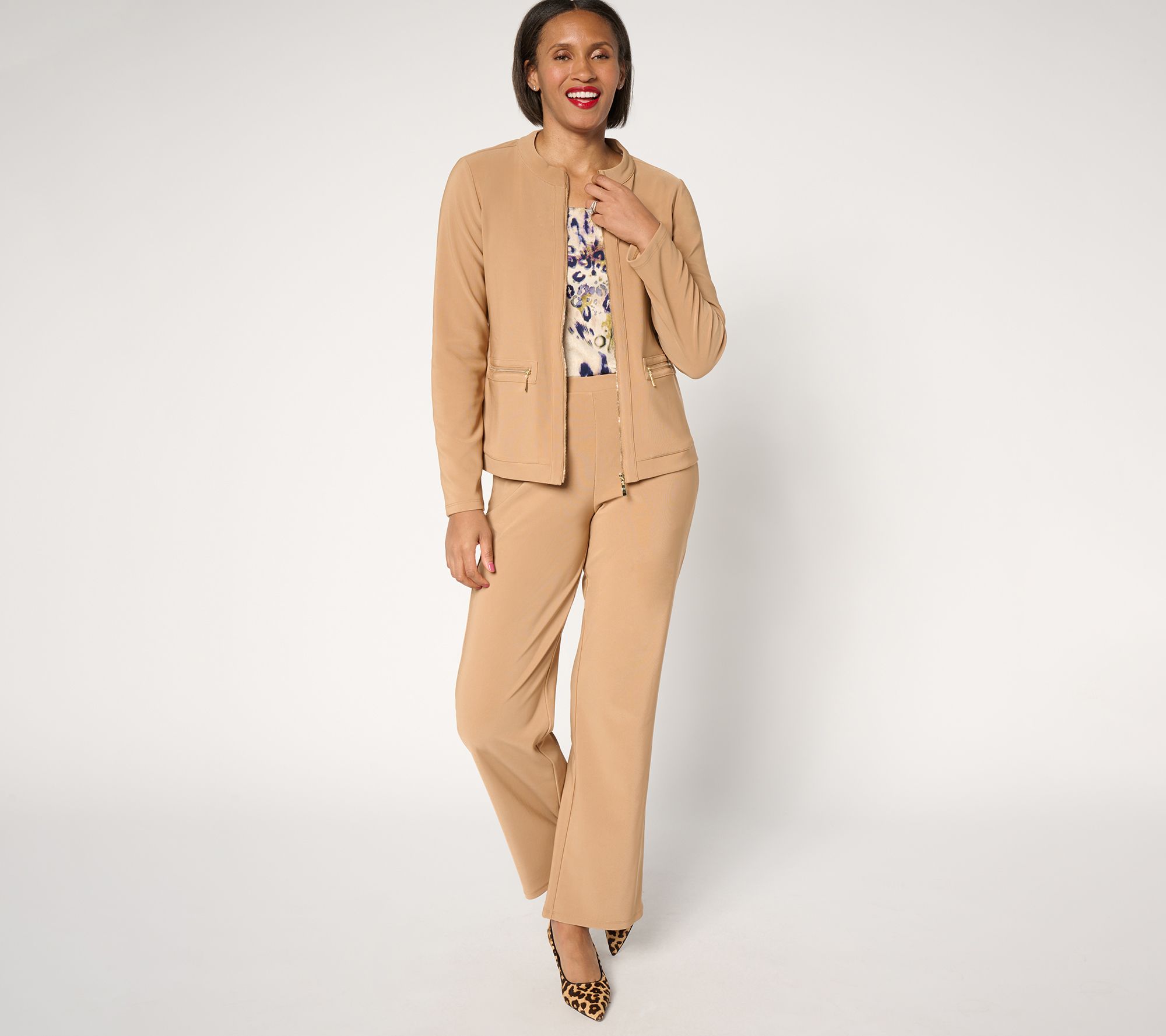 Attitudes by Renee Petite Euro Knit Jacket and Wide Leg Pant Set