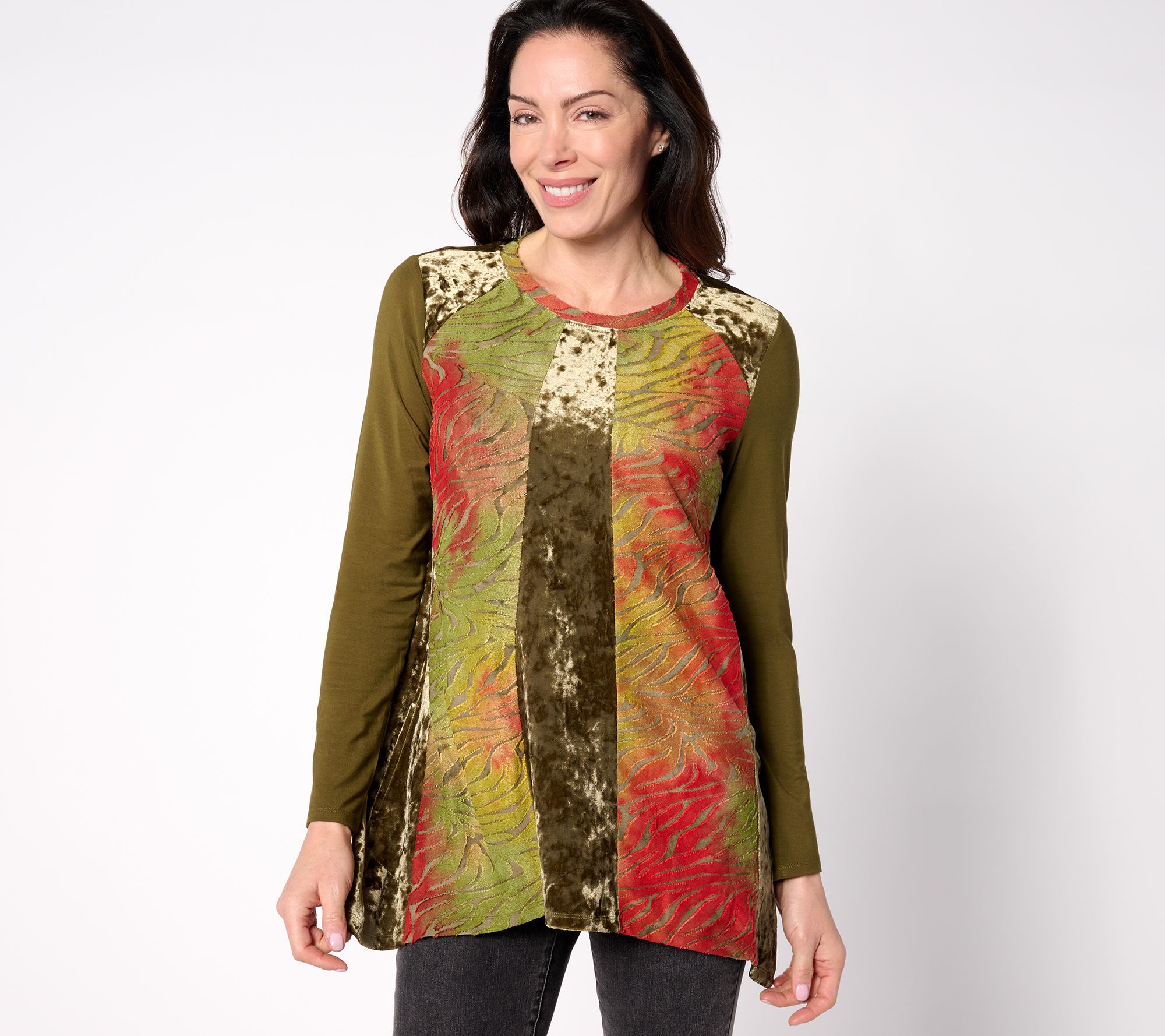 "As Is" LOGO by Lori Goldstein Long Sleeve Crew Neck Velvet Mix Top