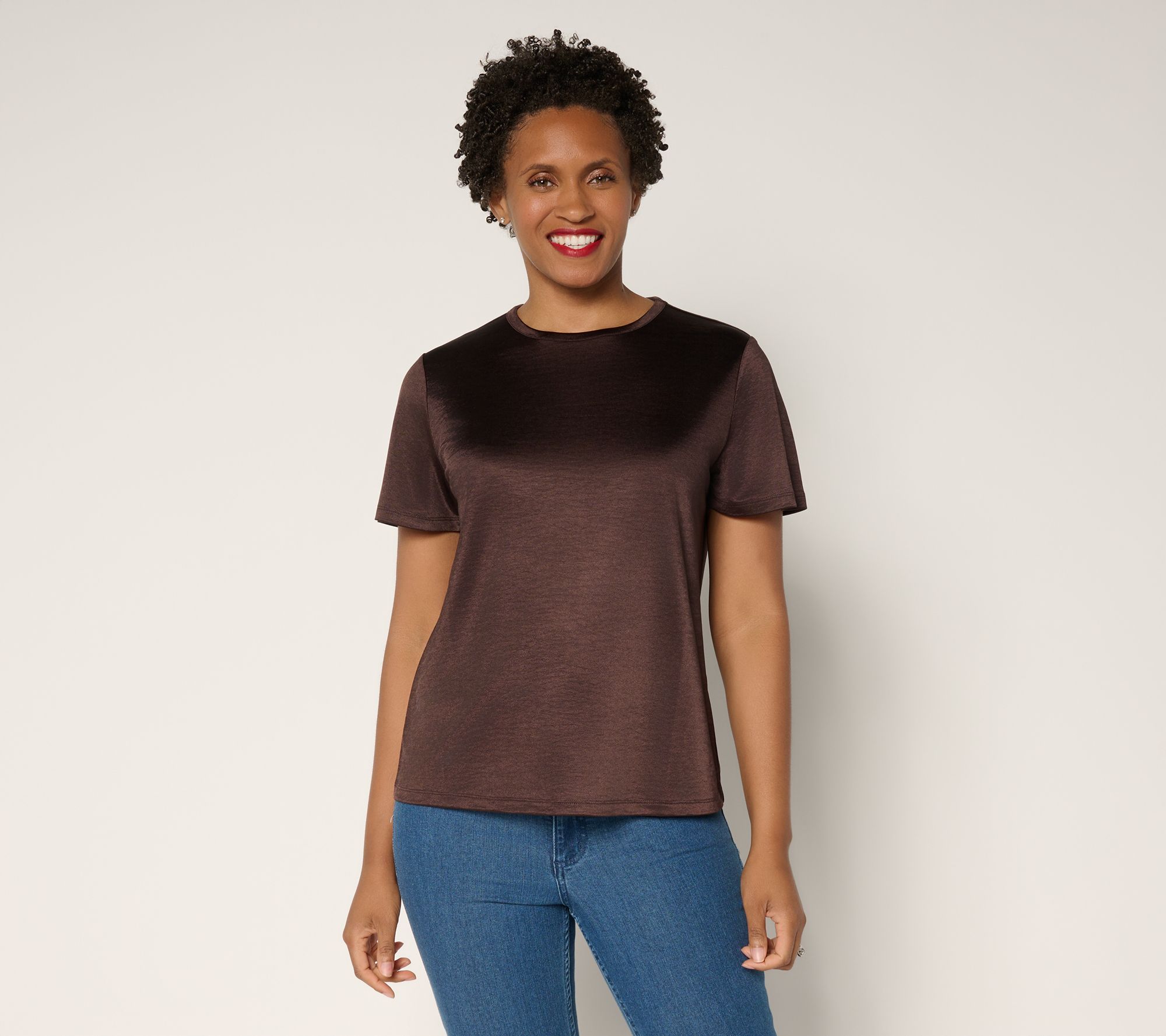 BEAUTIFUL by Lawrence Zarian Knit Satin Short Sleeve Top