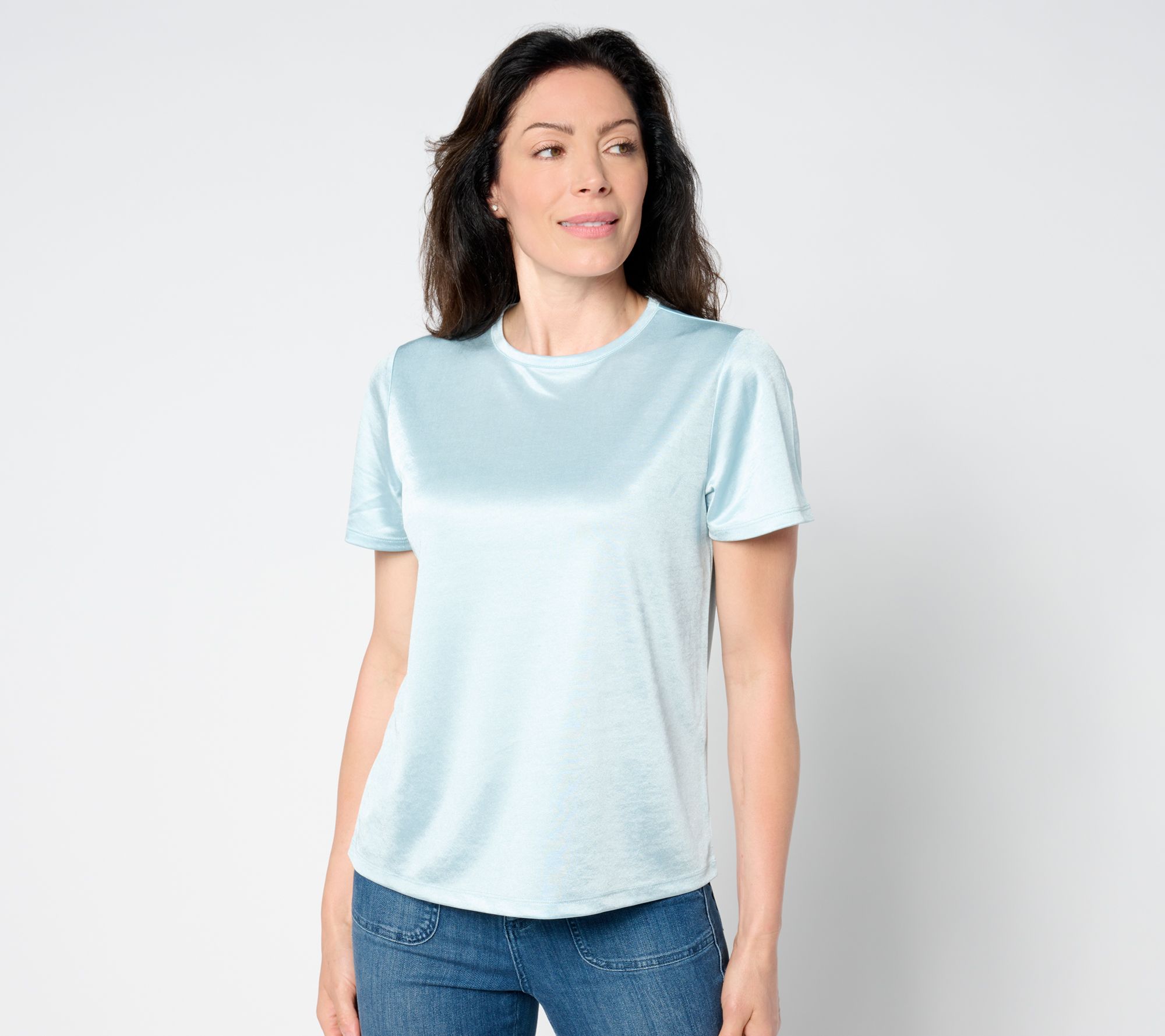 BEAUTIFUL by Lawrence Zarian Knit Satin Short Sleeve Top