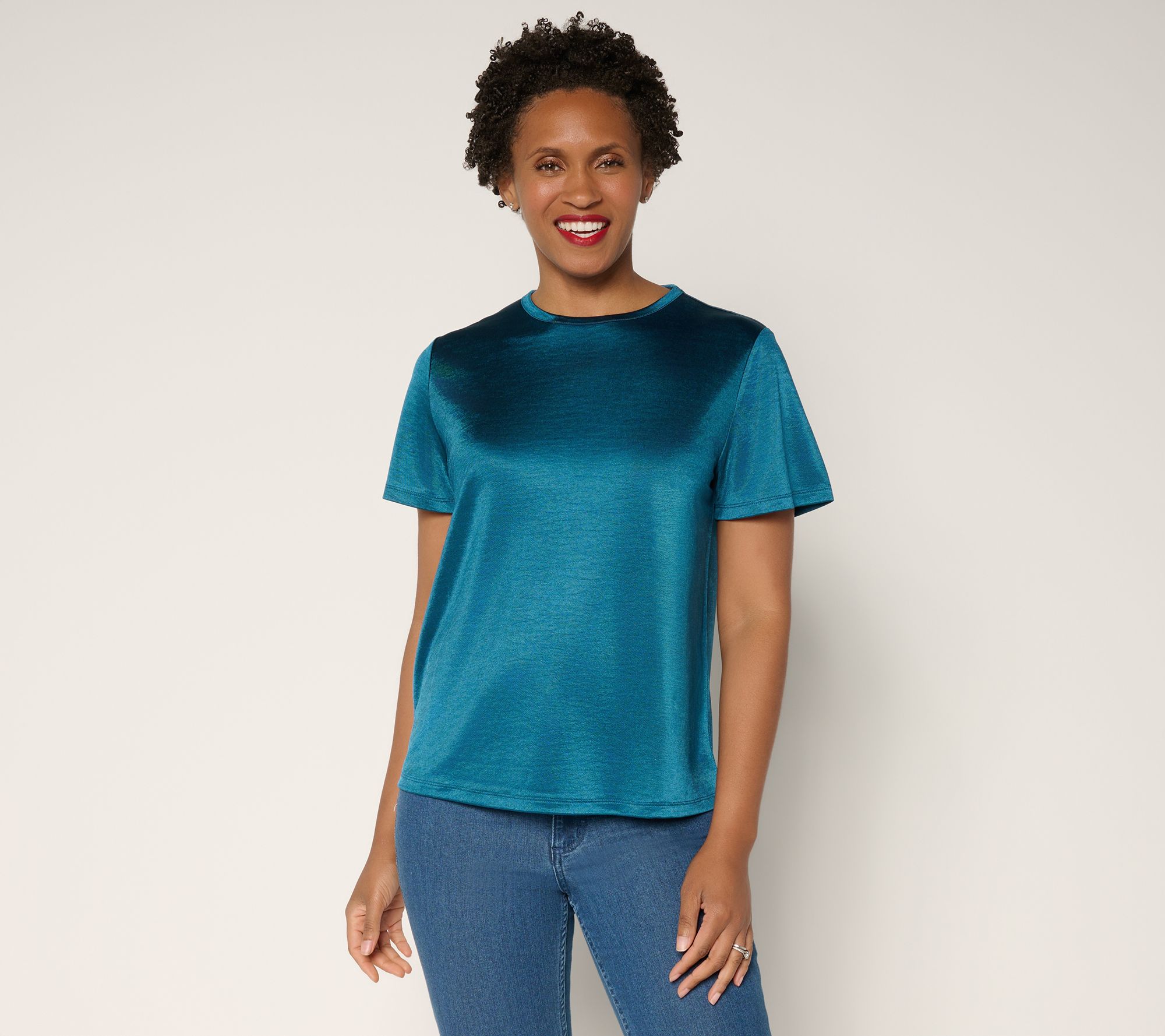 BEAUTIFUL by Lawrence Zarian Knit Satin Short Sleeve Top