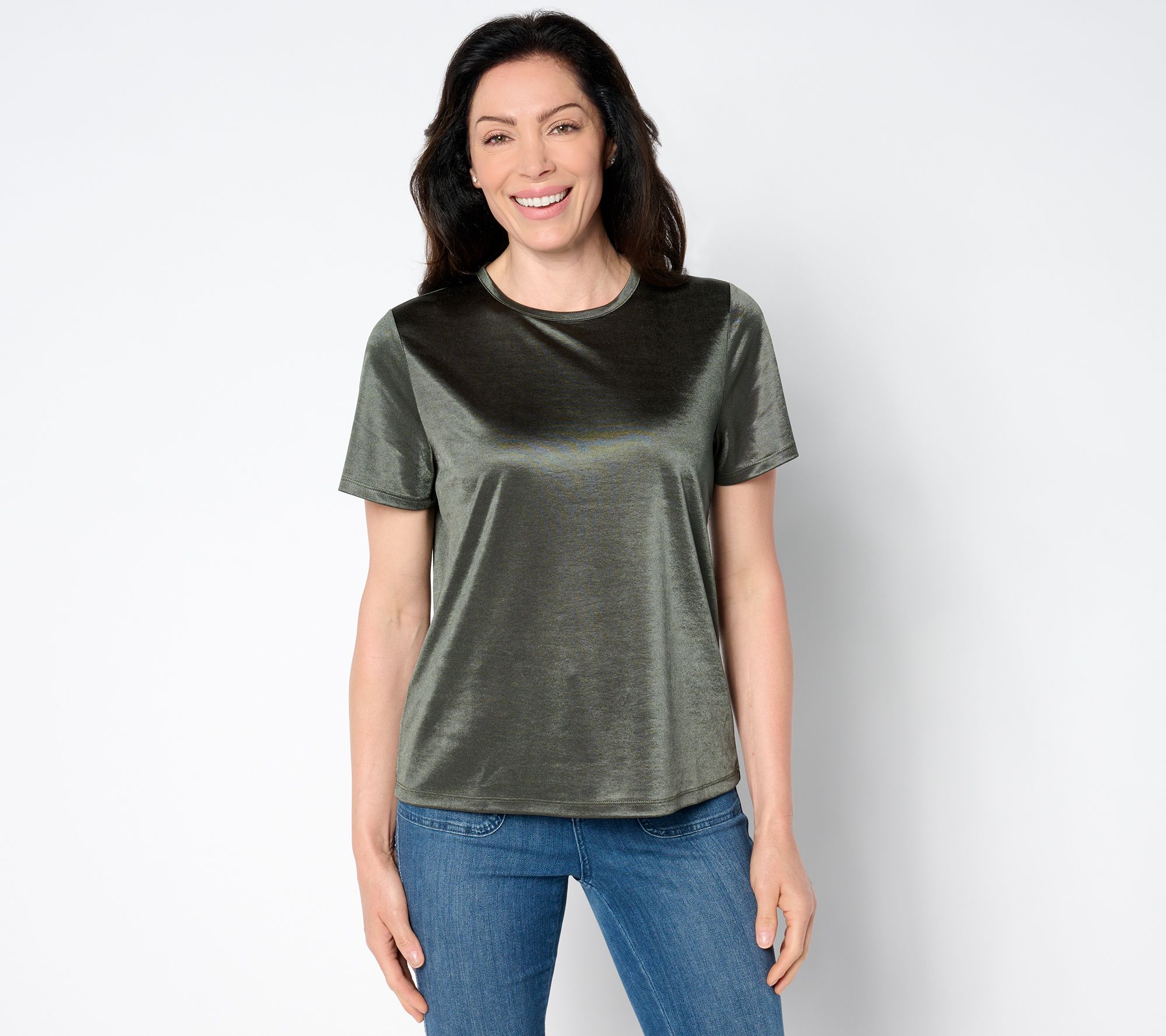 BEAUTIFUL by Lawrence Zarian Knit Satin Short Sleeve Top