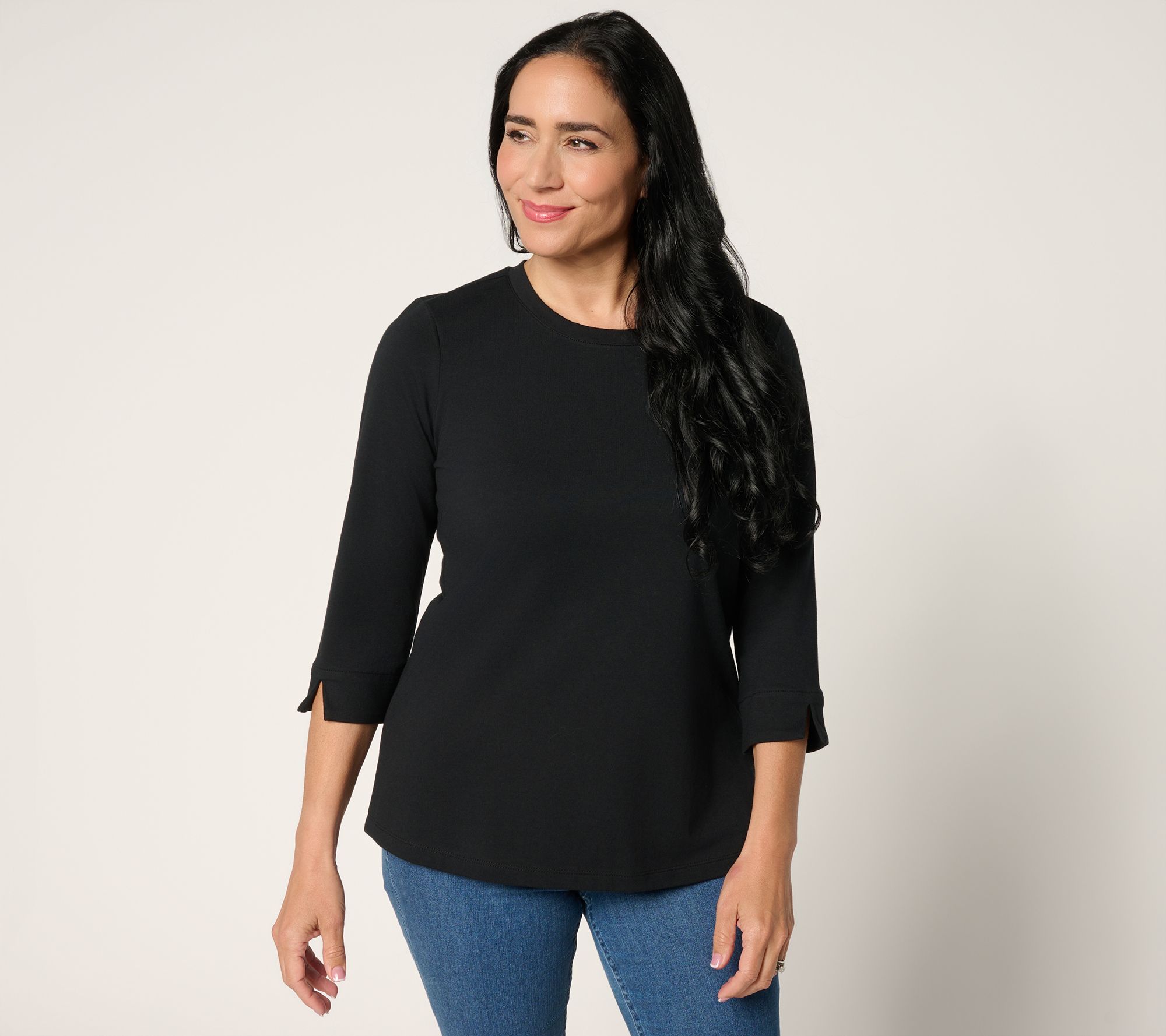 Denim & Co. Essentials Perfect Jersey Round-Neck 3/4-Sleeve Top