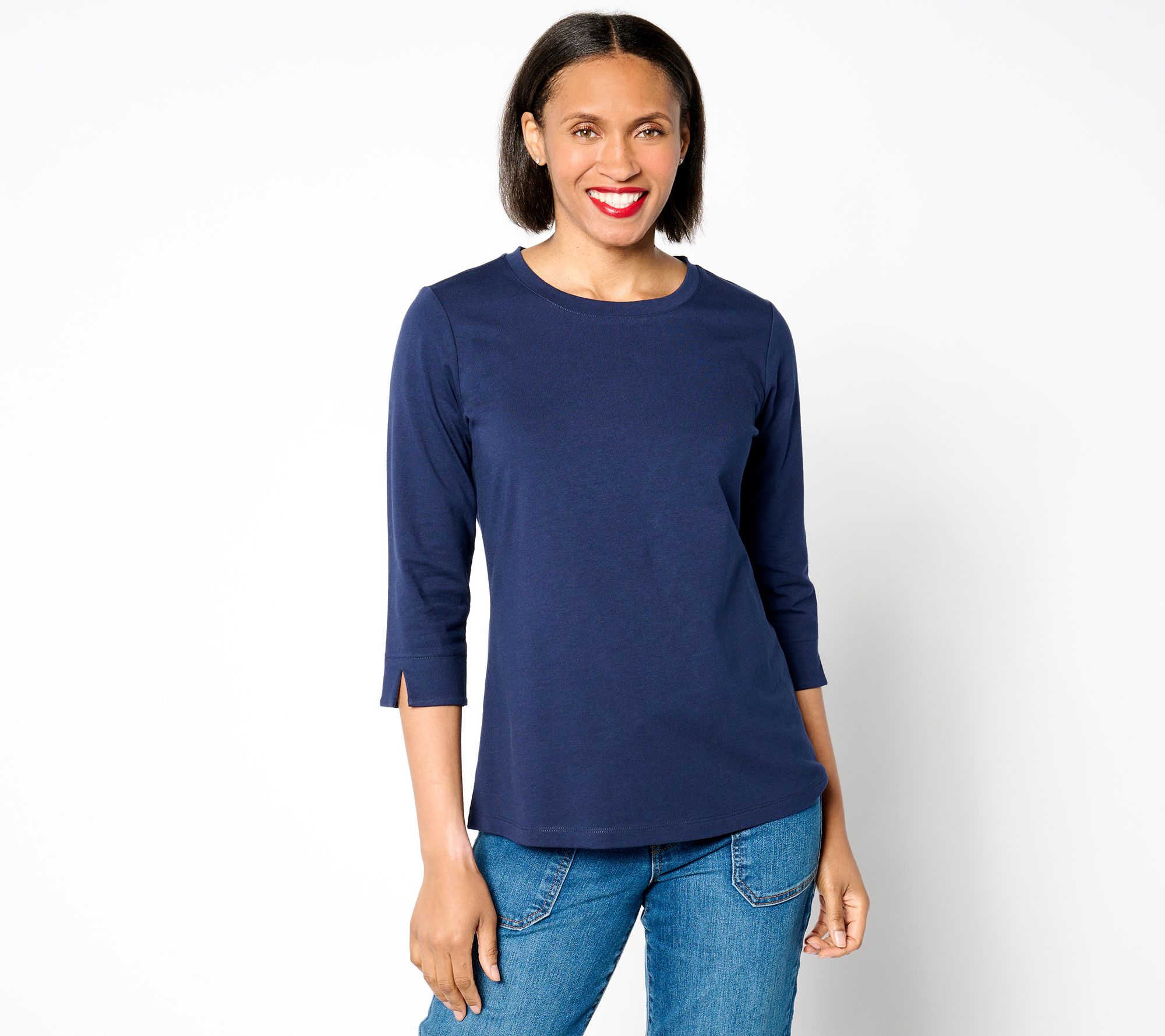 Denim & Co. Essentials Perfect Jersey Round-Neck 3/4-Sleeve Top