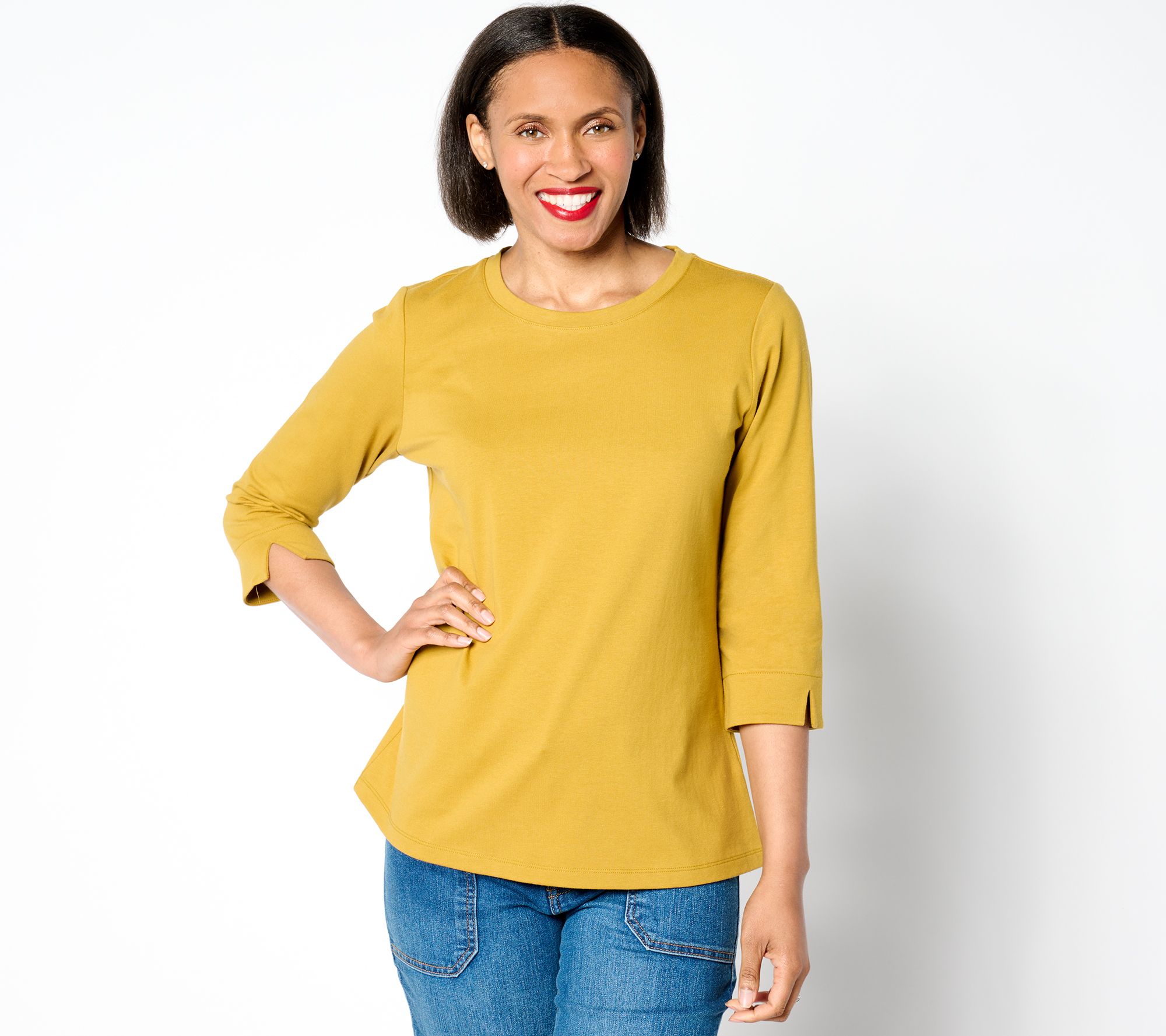Denim & Co. Essentials Perfect Jersey Round-Neck 3/4-Sleeve Top