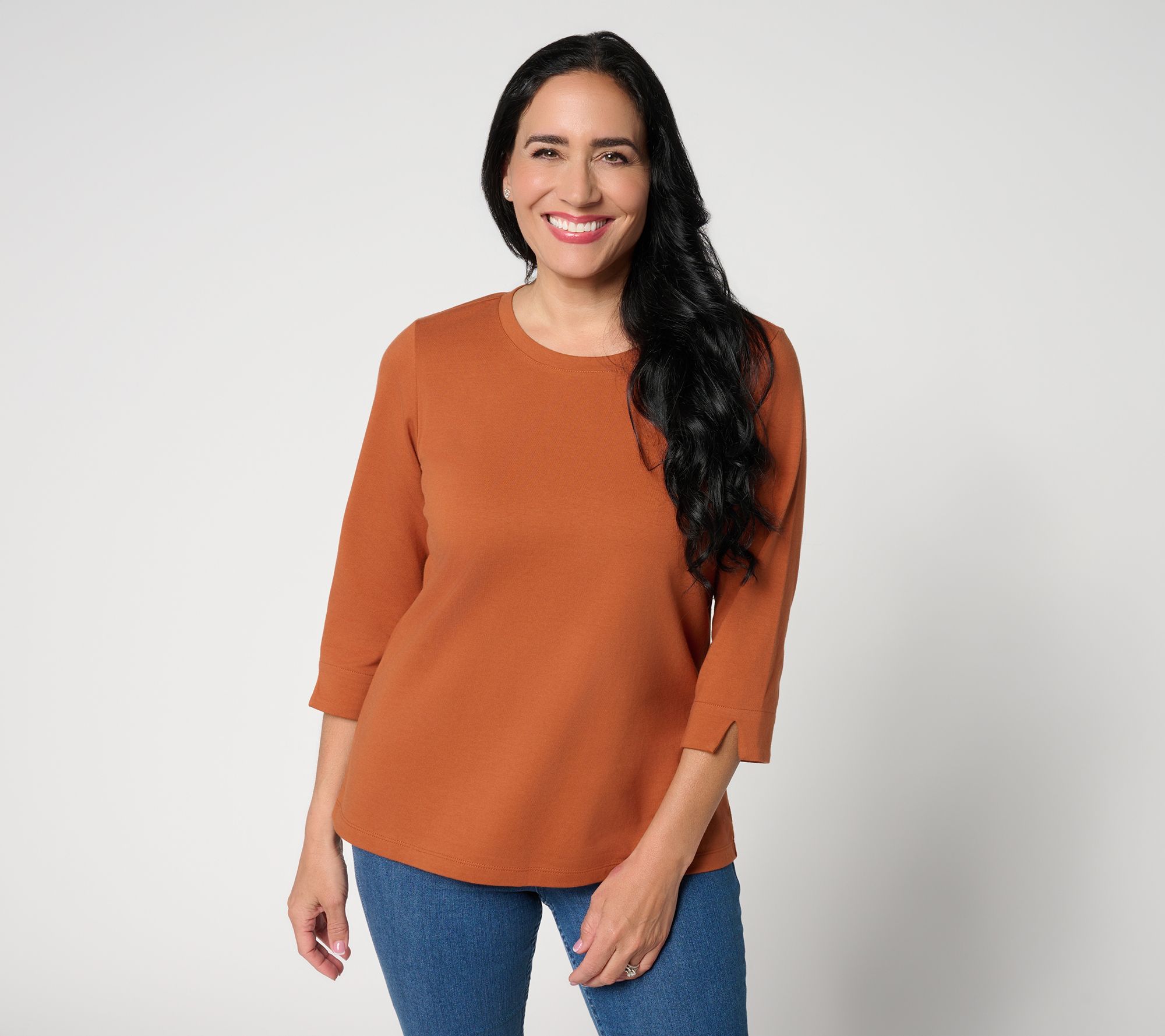 Denim & Co. Essentials Perfect Jersey Round-Neck 3/4-Sleeve Top